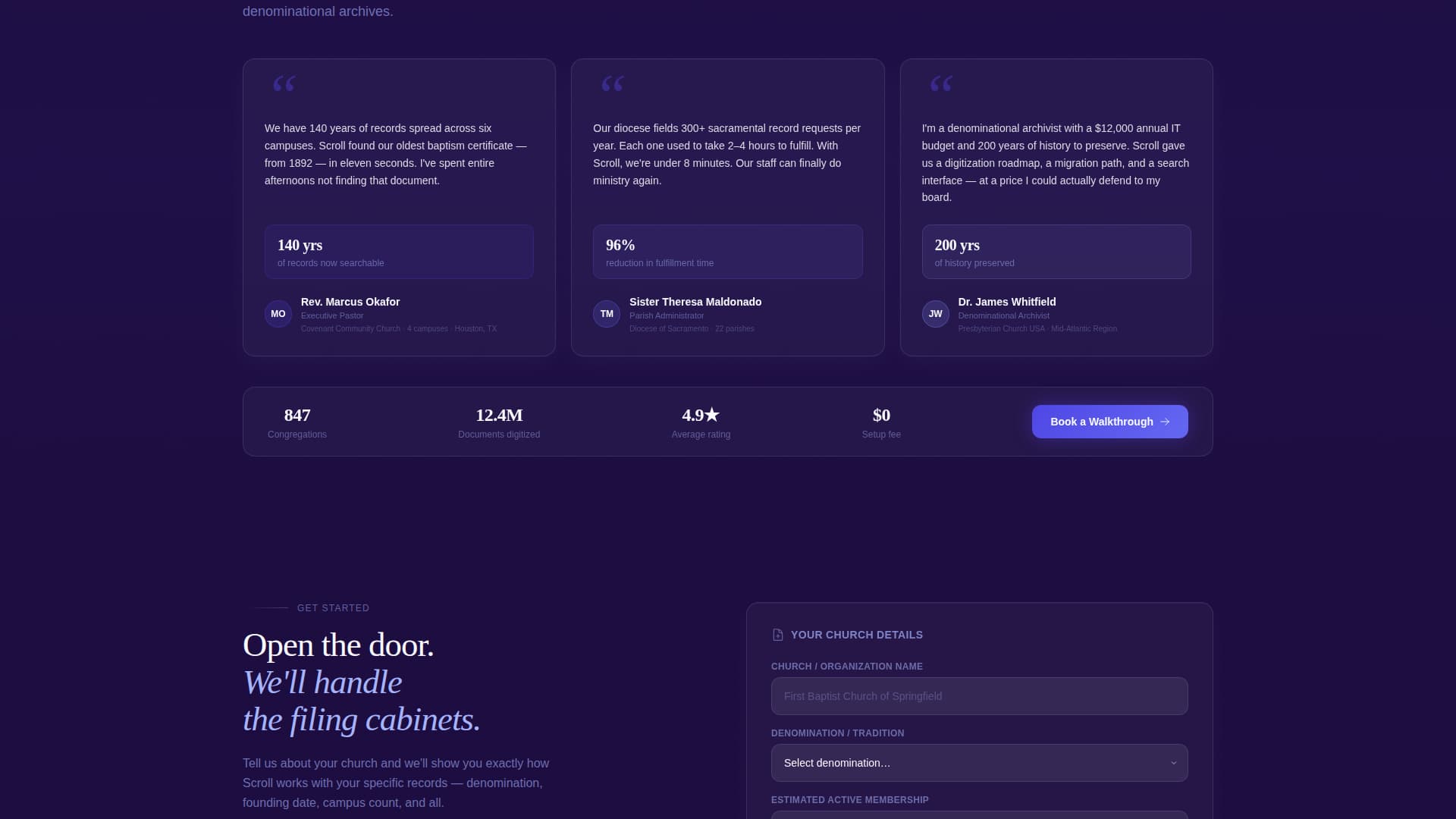 Church & Religious Software Specialist Cost Calculator Website Template