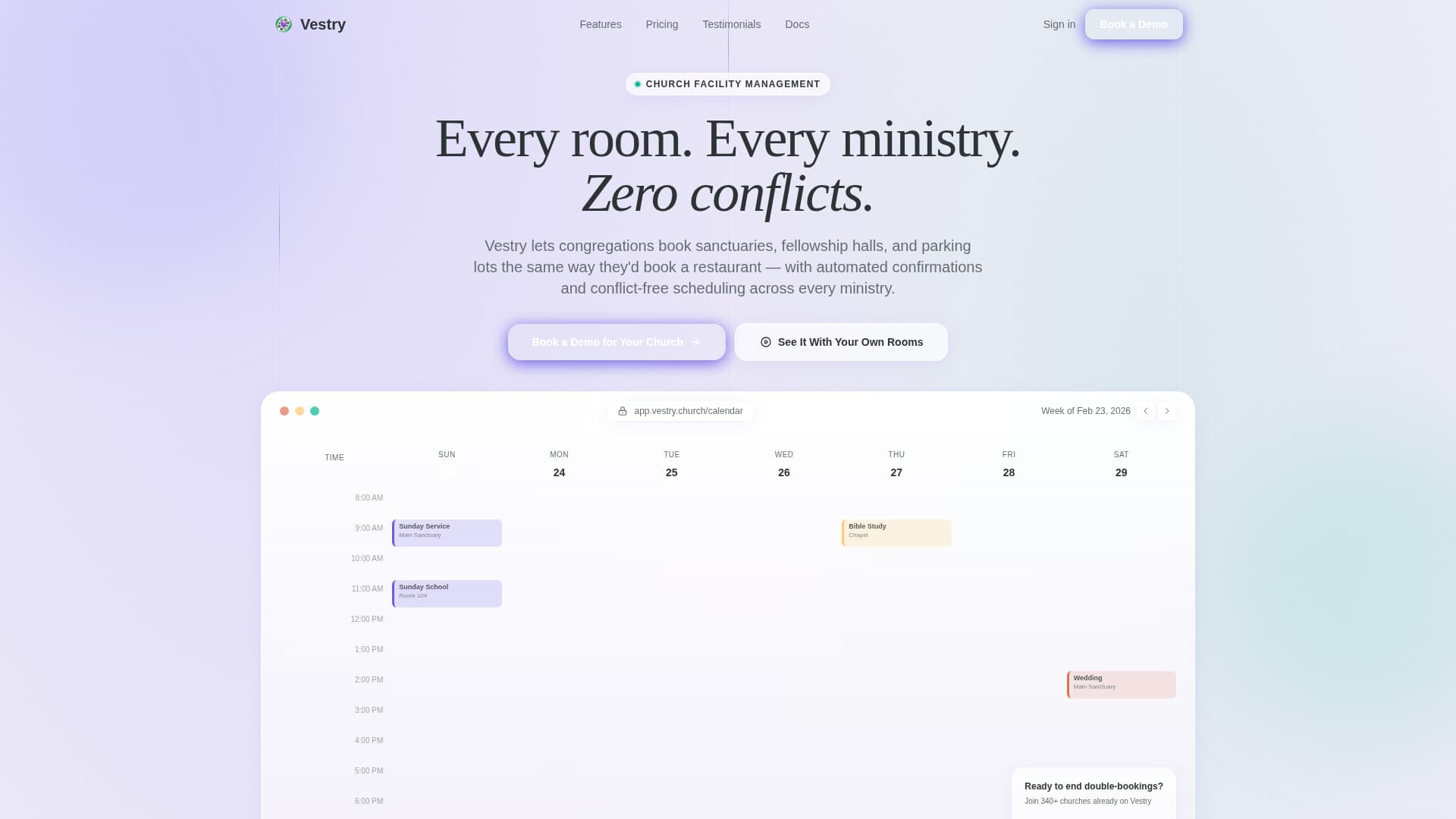 Church Vertical SaaS Booking Website Template