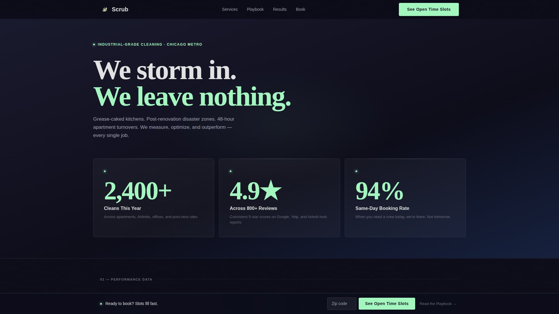 High-Performance Cleaning Service Data-First Website Template