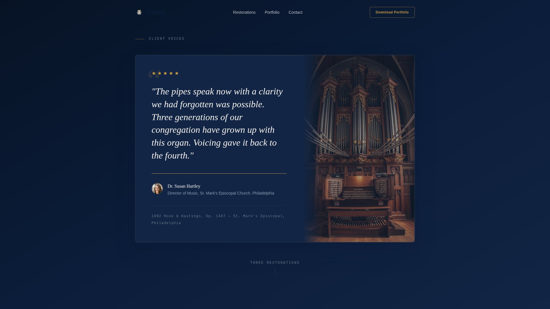 Voicing - Authoritative Organrestorer Landing Page Template