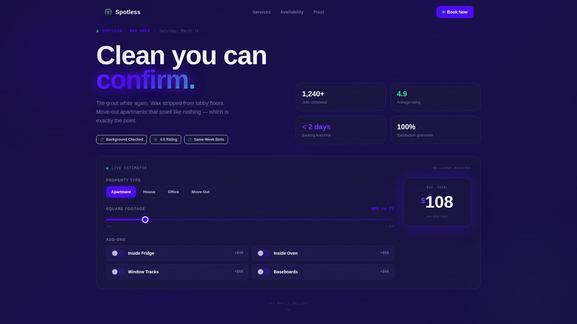 Cleaning Service Cost Estimator & Instant Quote Website Template