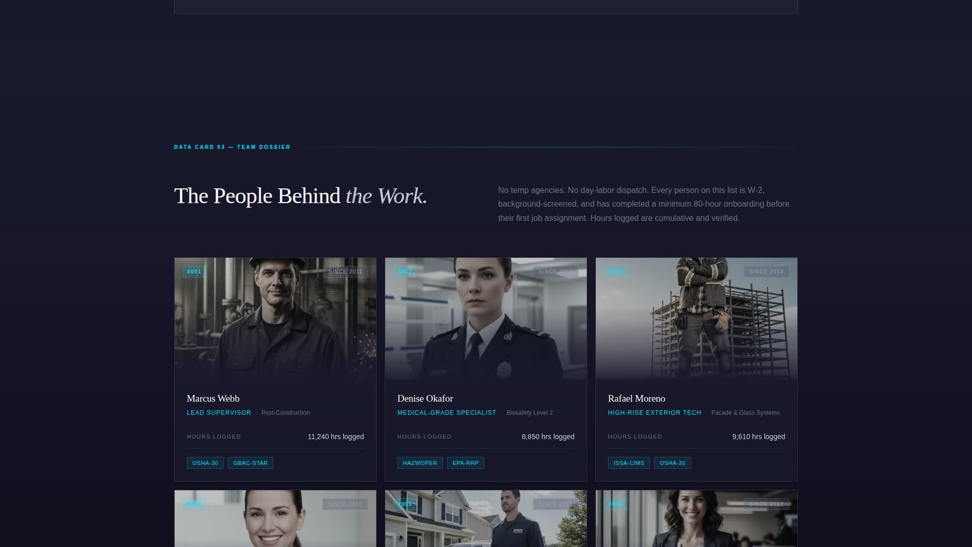 Professional Cleaning Company Team & Certifications Website Template