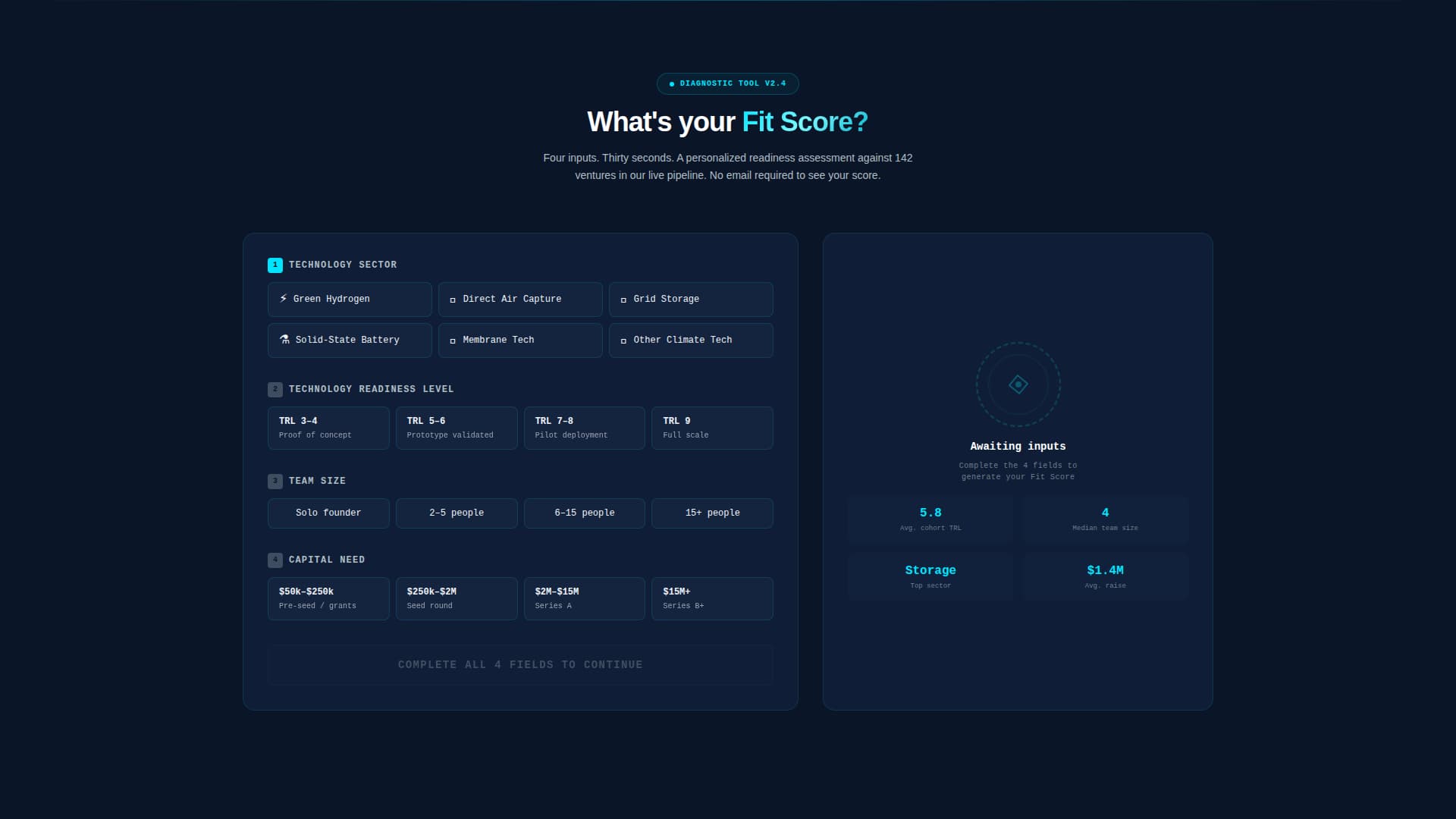 Climate Tech Accelerator Portfolio & Fit Score Website Template