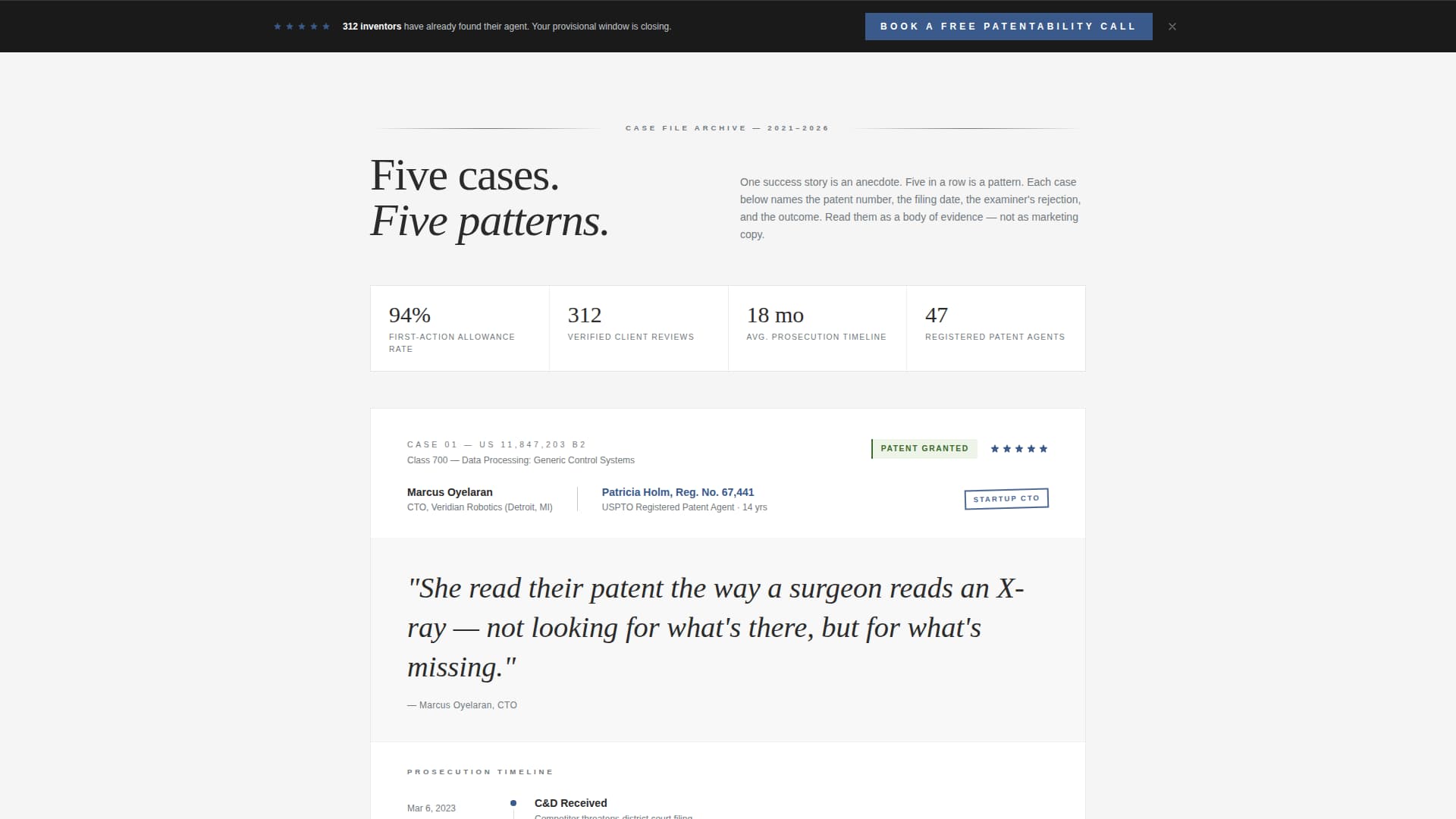 Docket - Authoritative Patentagent Landing Page Template