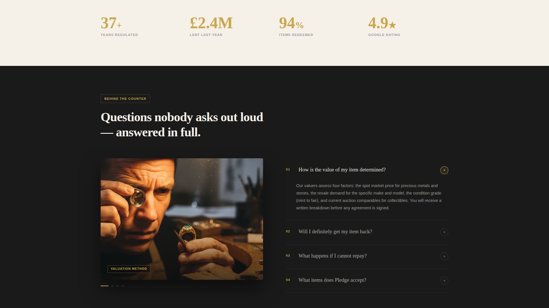 Pledge - Authoritative Pawnbroker Landing Page Template