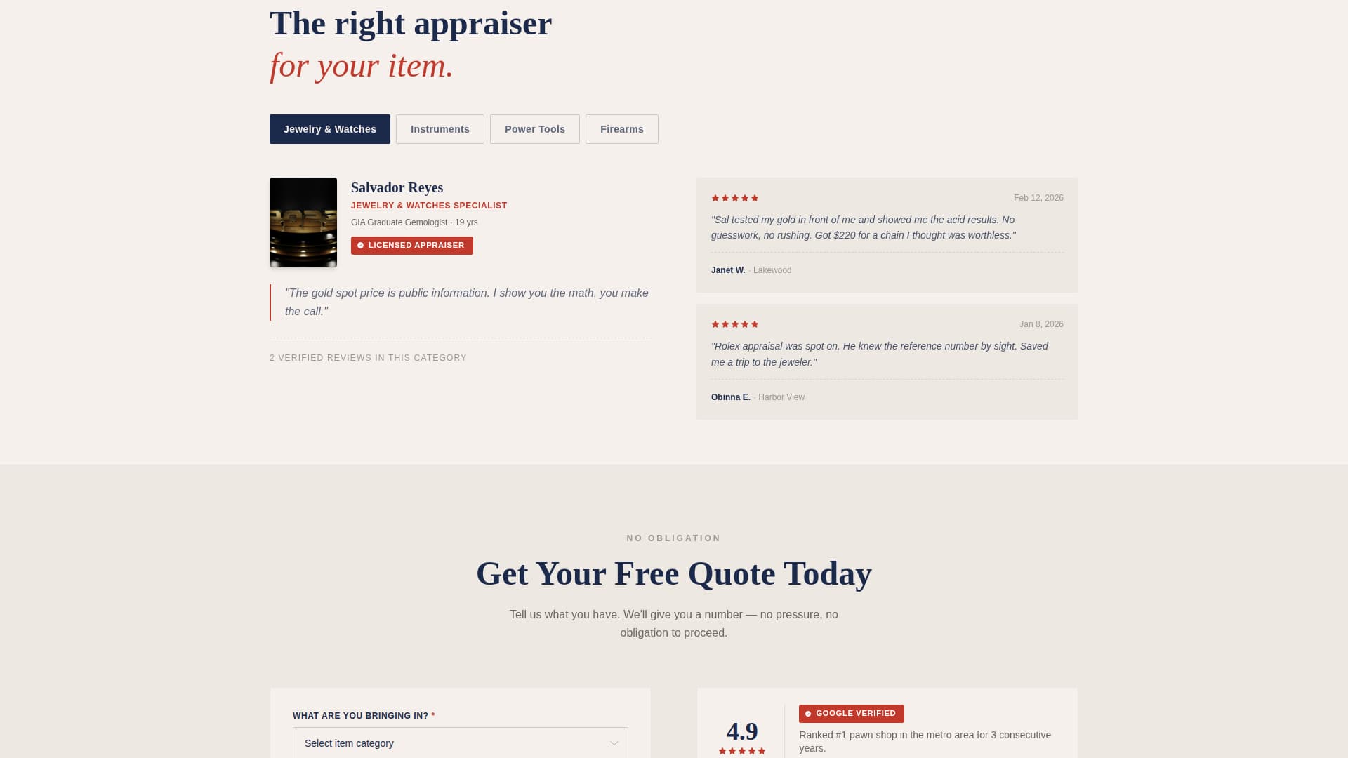 Collateral — Credible Pawn Broker Landing Page Template