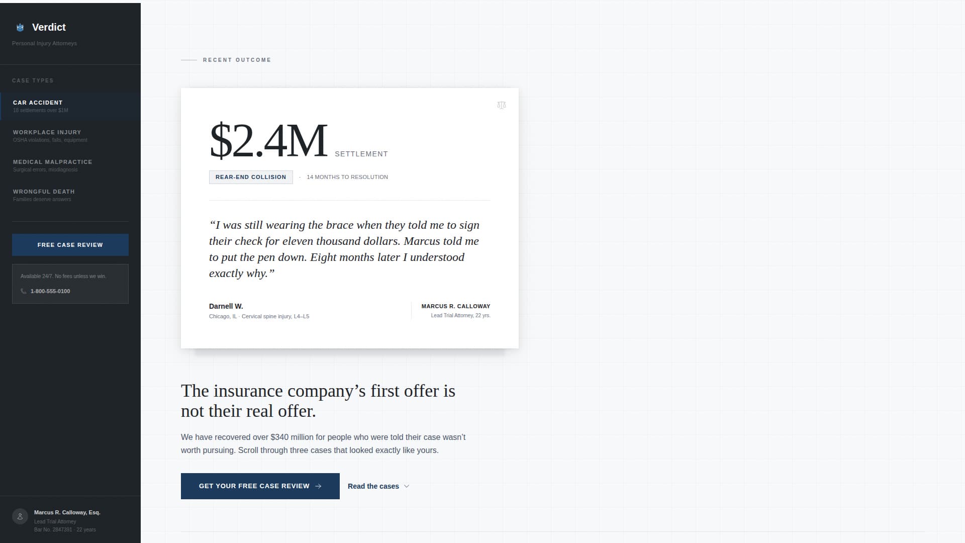 Verdict - Authoritative Injuryattorney Landing Page Template