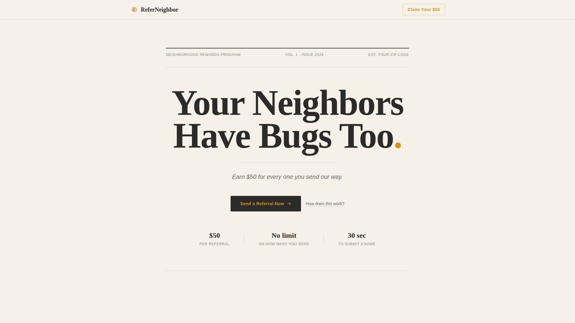 Referral - Editorial Pestcontrol Landing Page Template