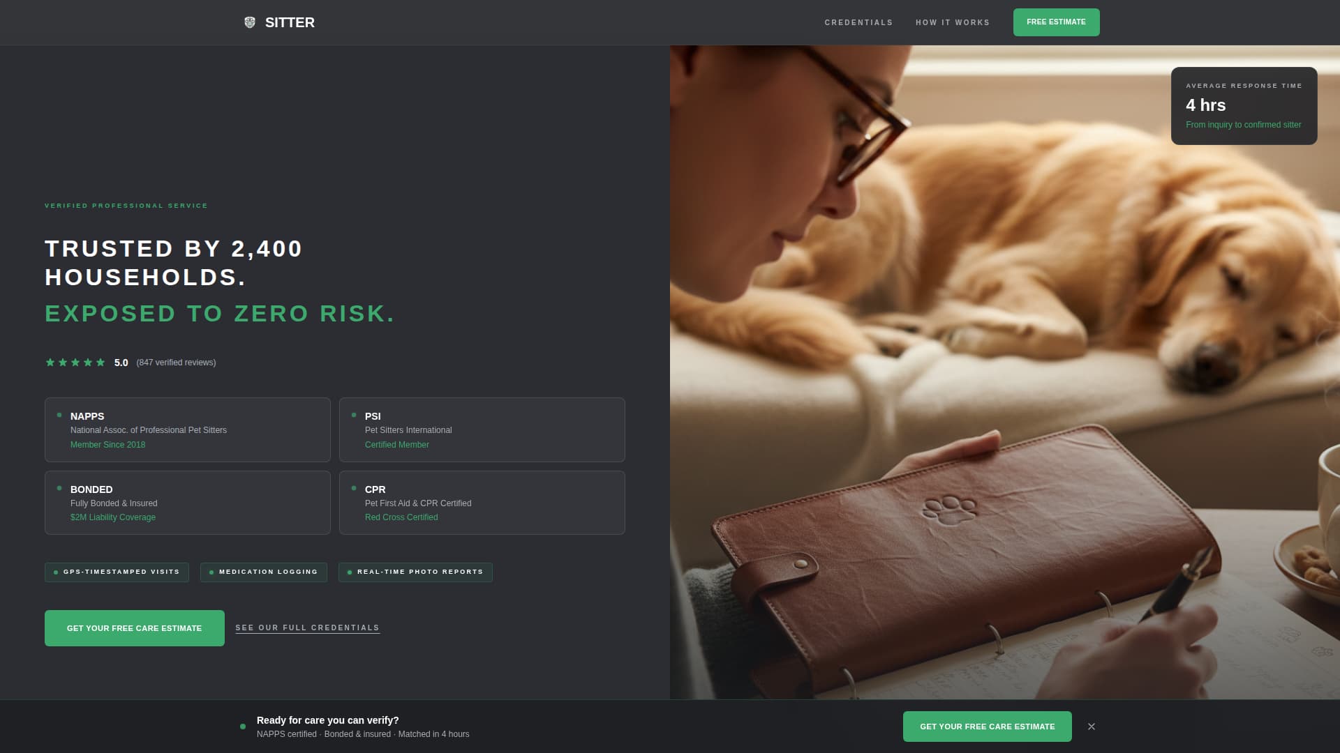 Sitter - Trusted Petcare Landing Page Template