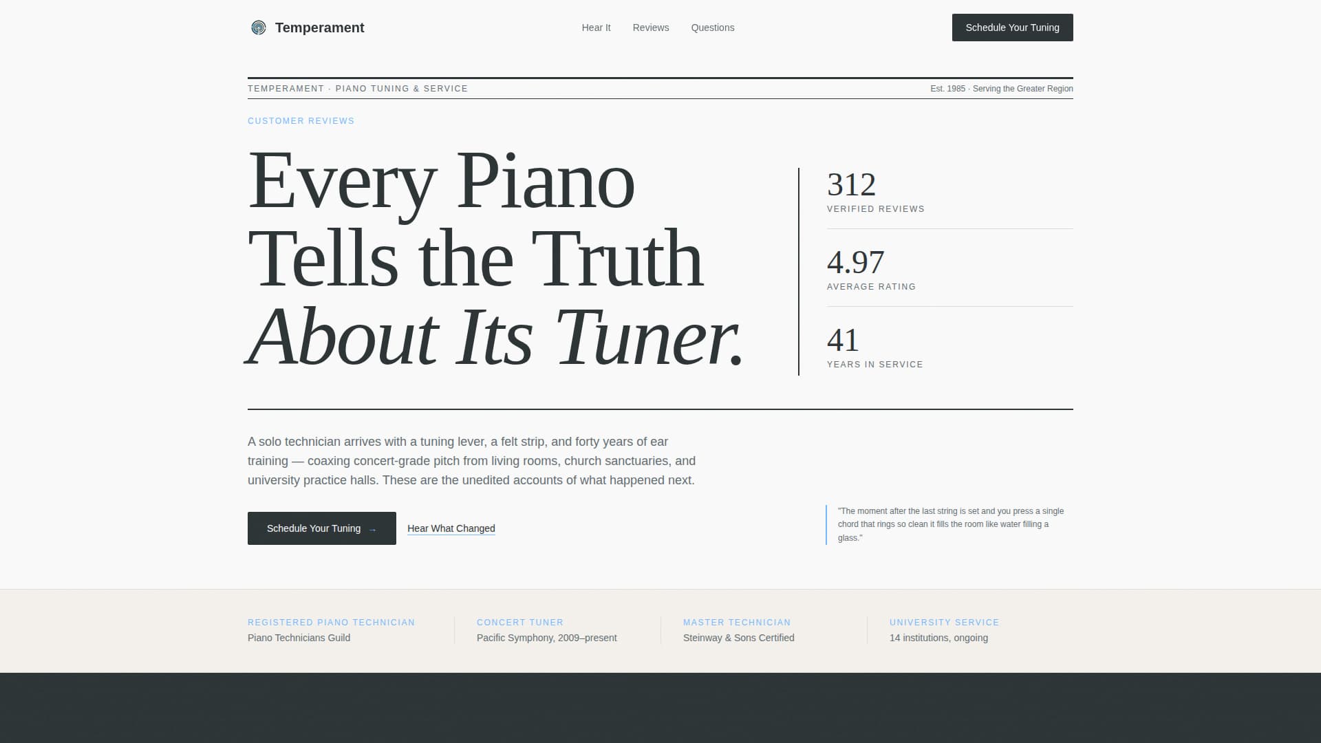 Temperament - Authoritative Pianotuner Landing Page Template