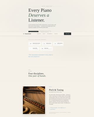Temperament - Resonant Pianotechnician Landing Page Template