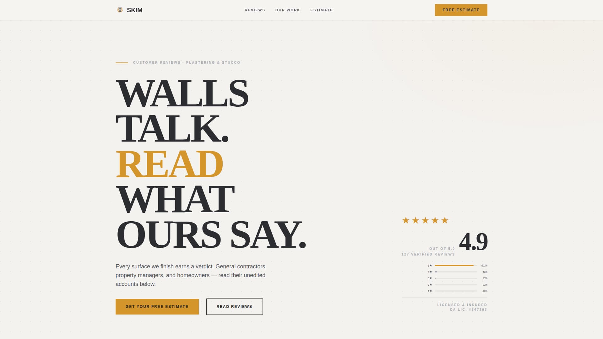 Skim - Precision Plasterer Landing Page Template