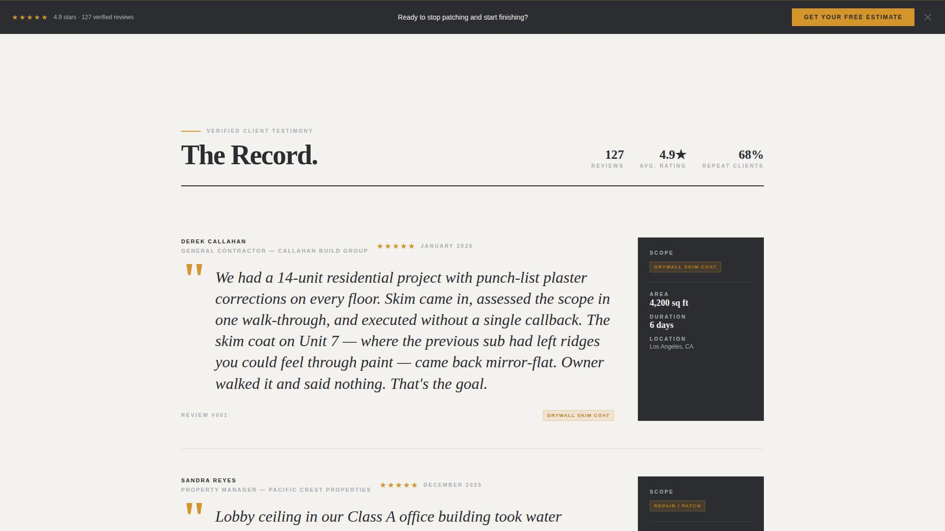 Skim - Precision Plasterer Landing Page Template