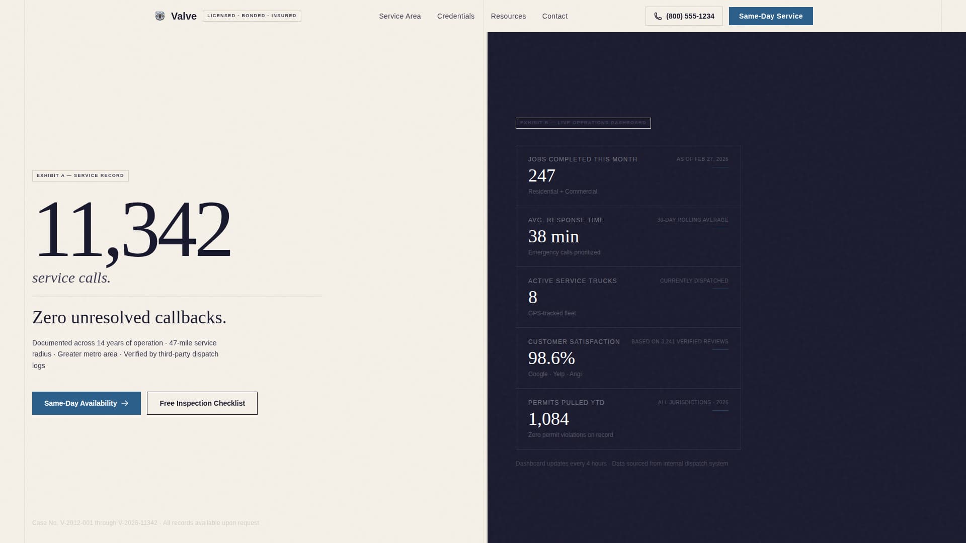 Plumber Evidence-First Statistics Website Template