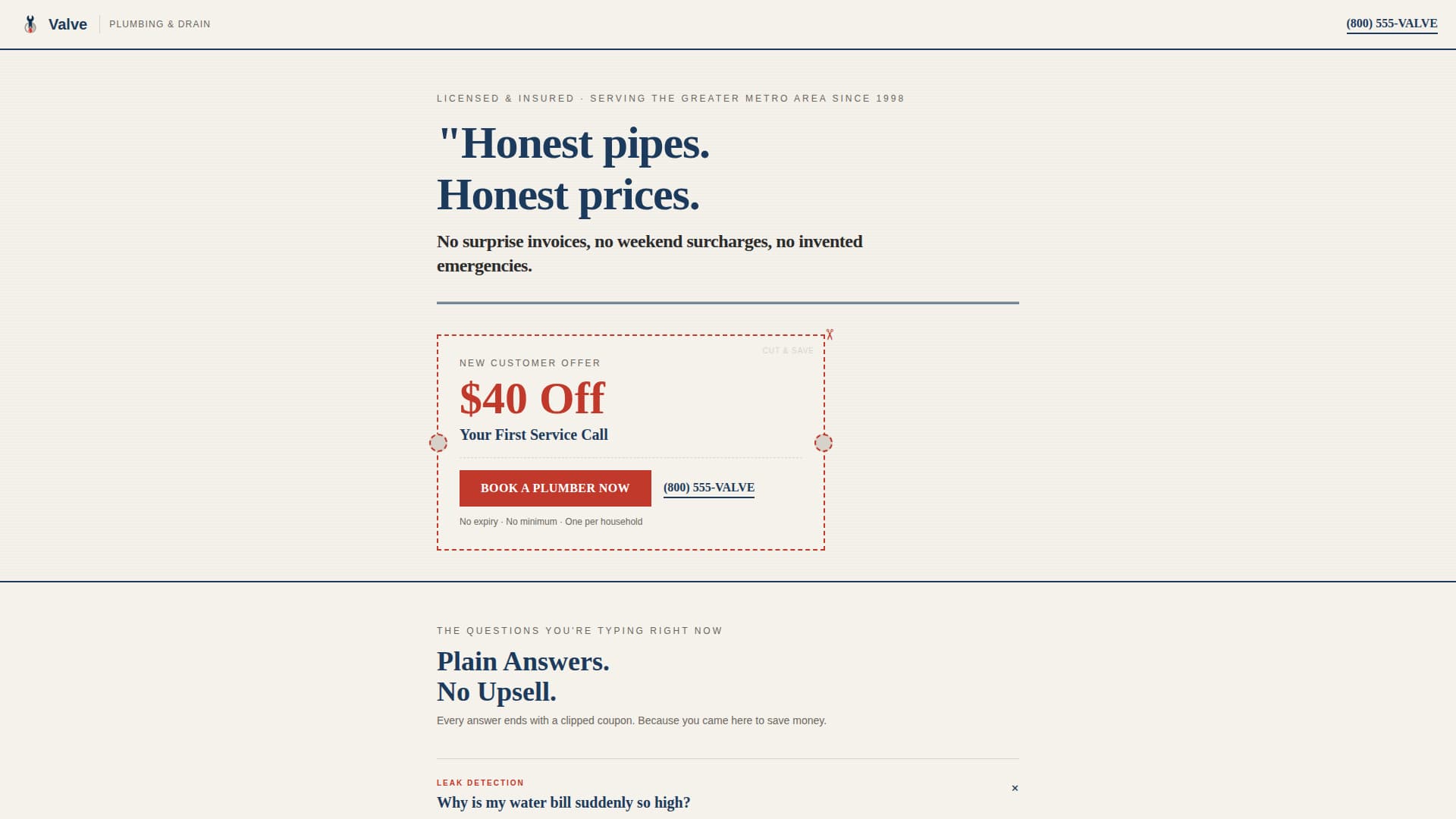 Valve - Trusted Plumber Landing Page Template