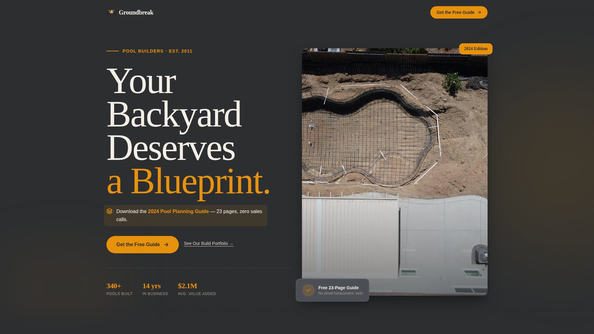 Groundbreak - Highconverting Poolbuilder Landing Page Template