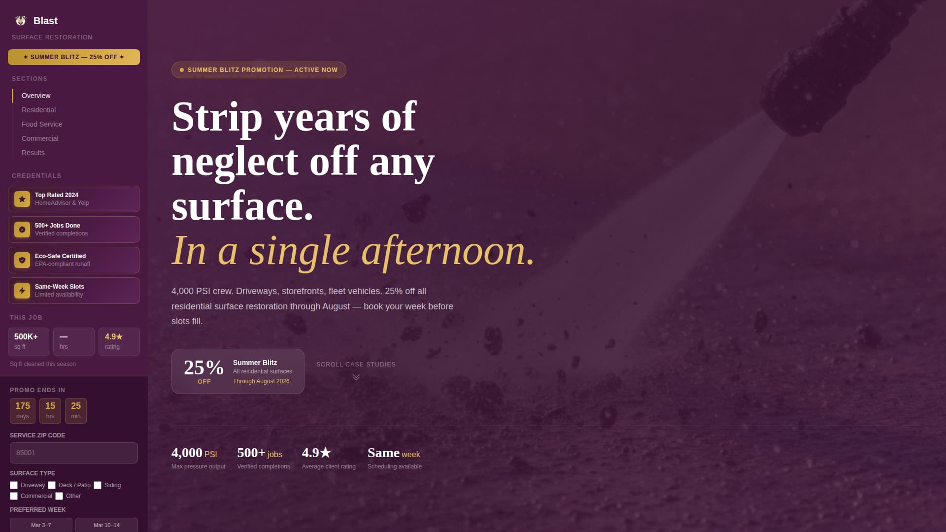 Pressure Washer Marketing Specialist Booking Website Template
