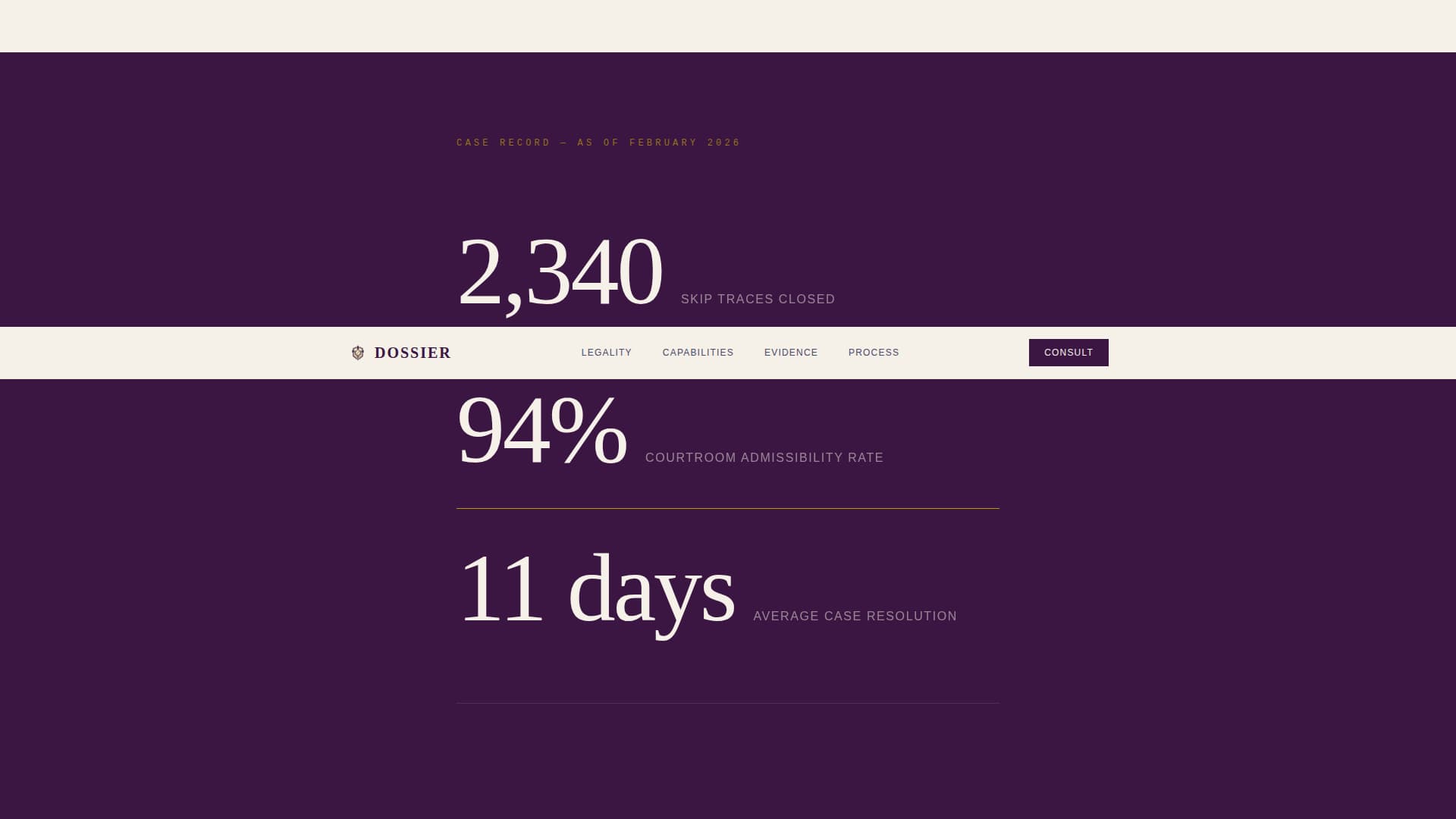 Dossier - Authoritative Investigator Landing Page Template