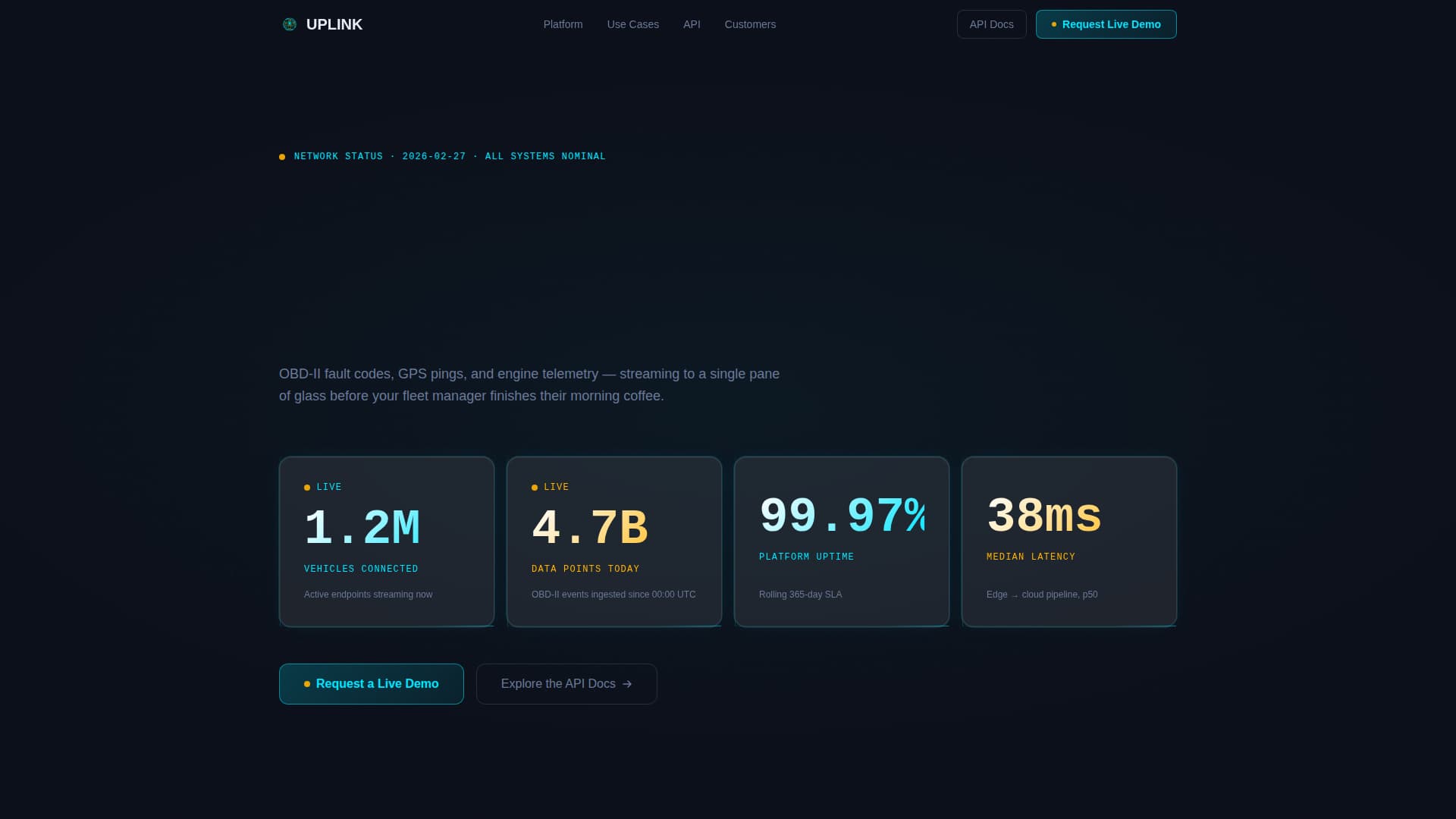 Uplink - Real-time Fleet Telematics Landing Page Template