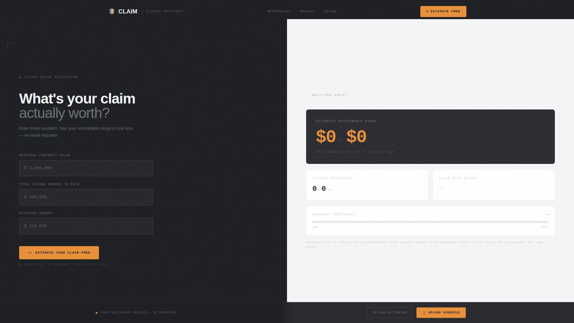 Construction Software Cost Calculator Website Template