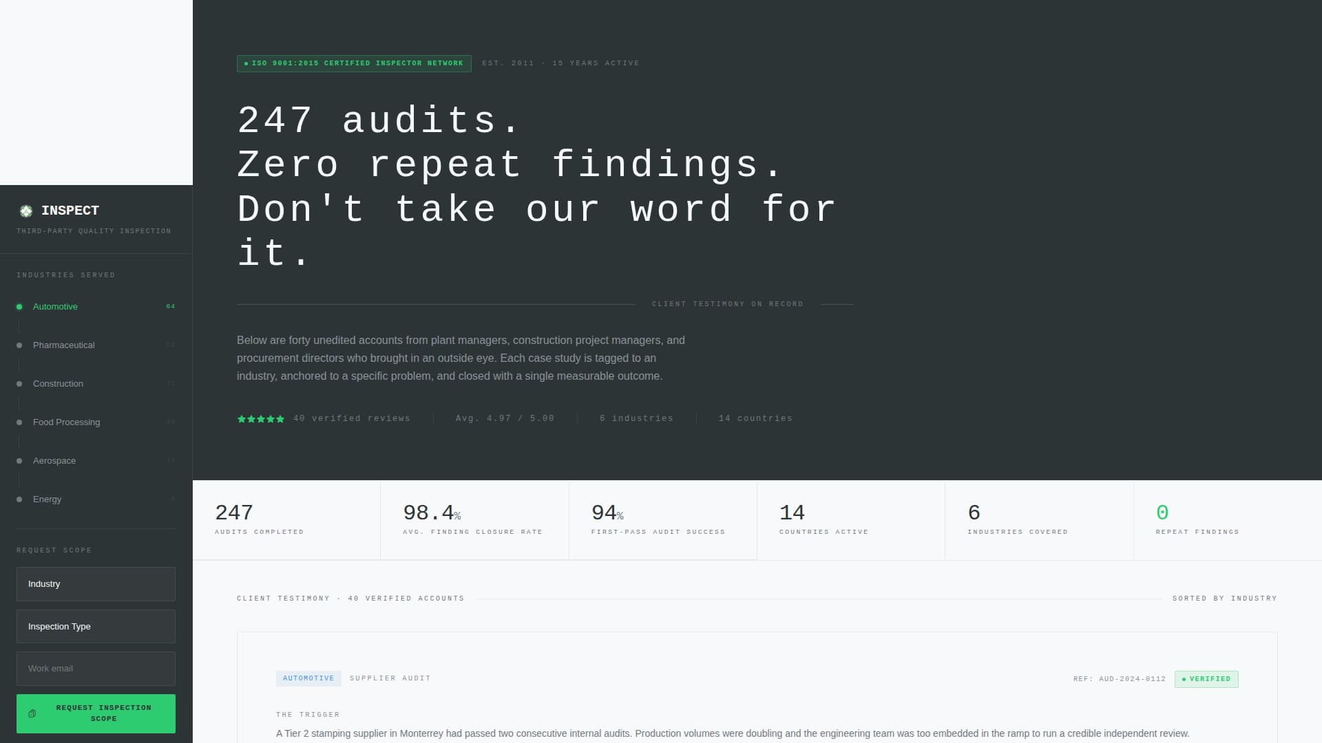 Inspect - Verified Qualityinspector Landing Page Template