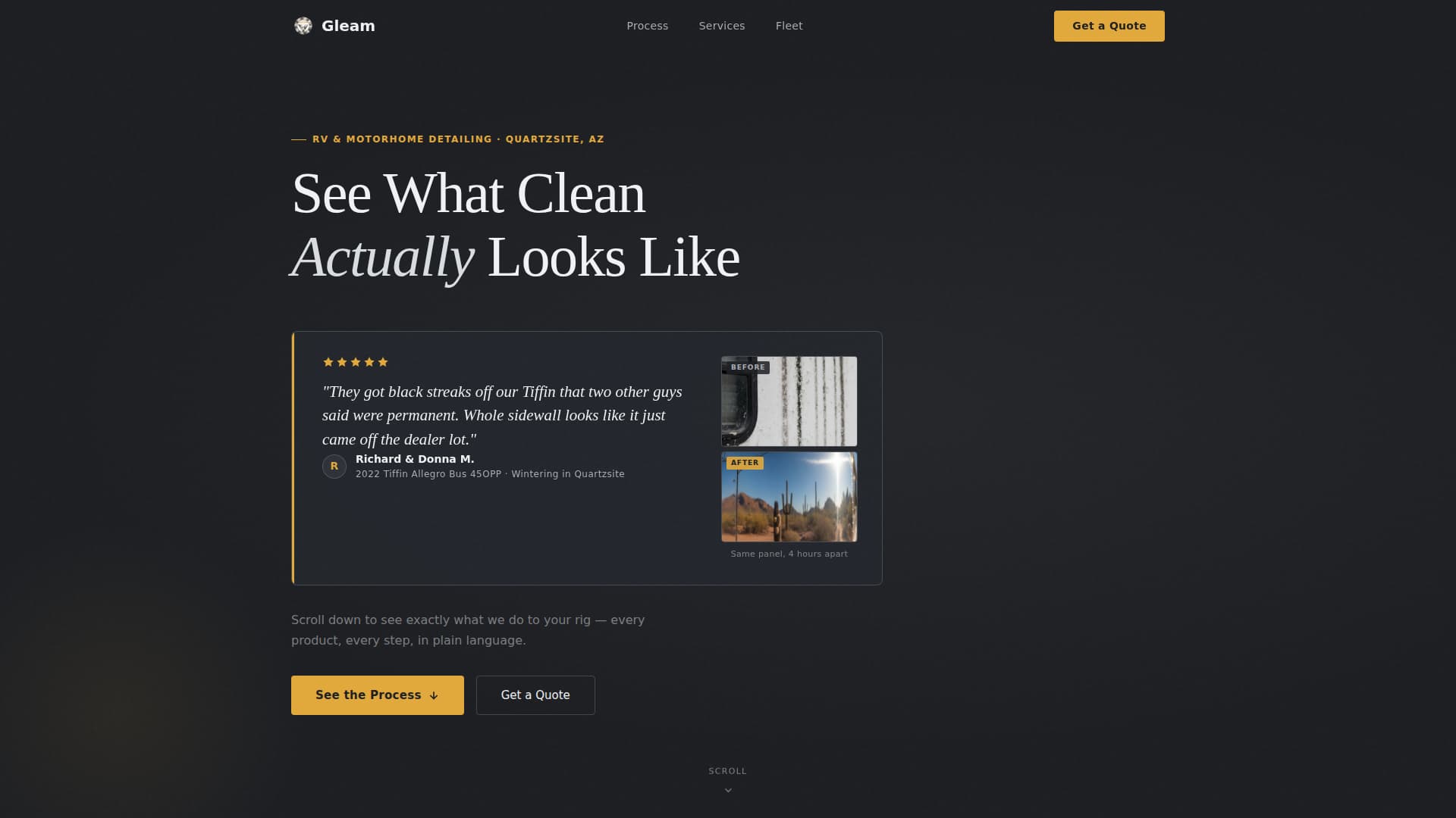 Gleam - Trusted Rvdetailing Landing Page Template