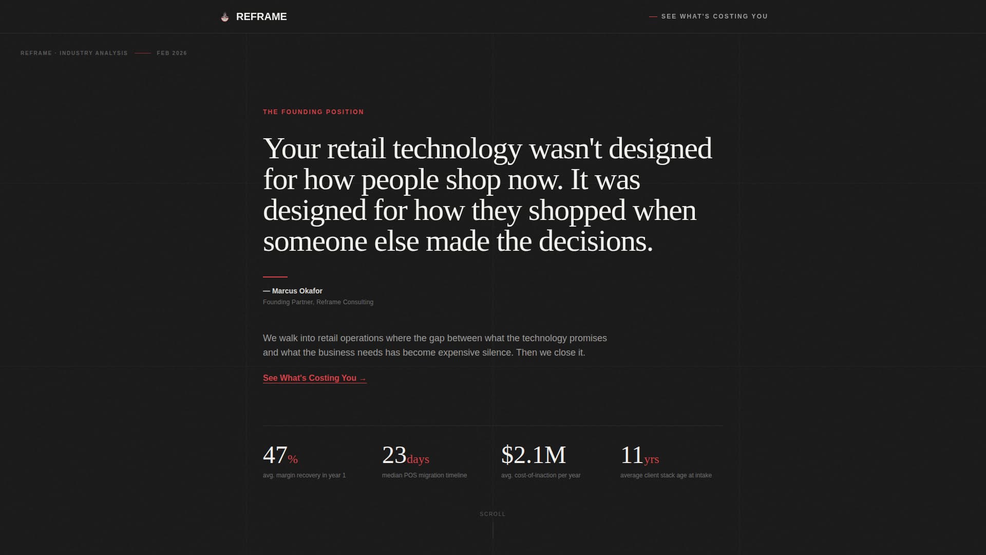 Reframe - Authoritative Retailconsulting Landing Page Template