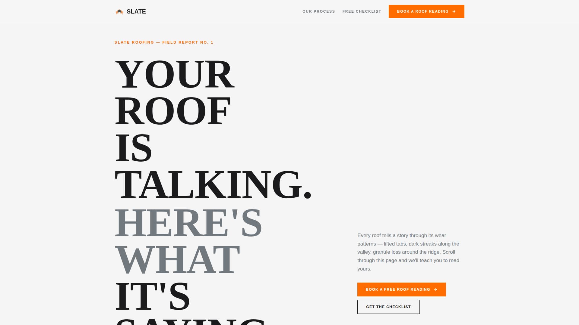 Slate - Editorial Roofer Landing Page Template
