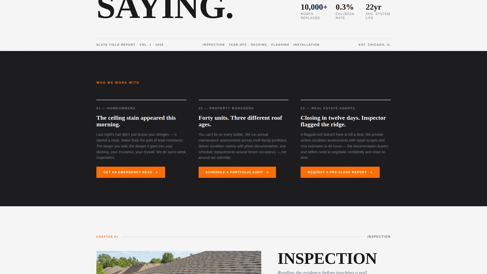 Slate - Editorial Roofer Landing Page Template