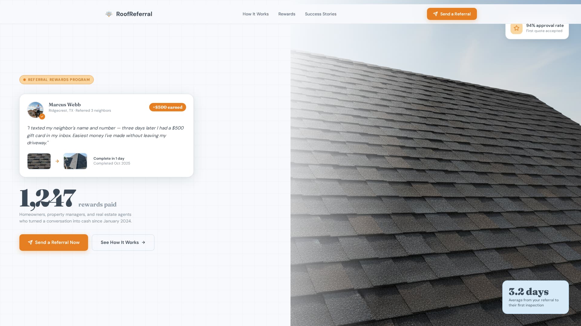 Roofreferral - Rewarding Homeowner Landing Page Template