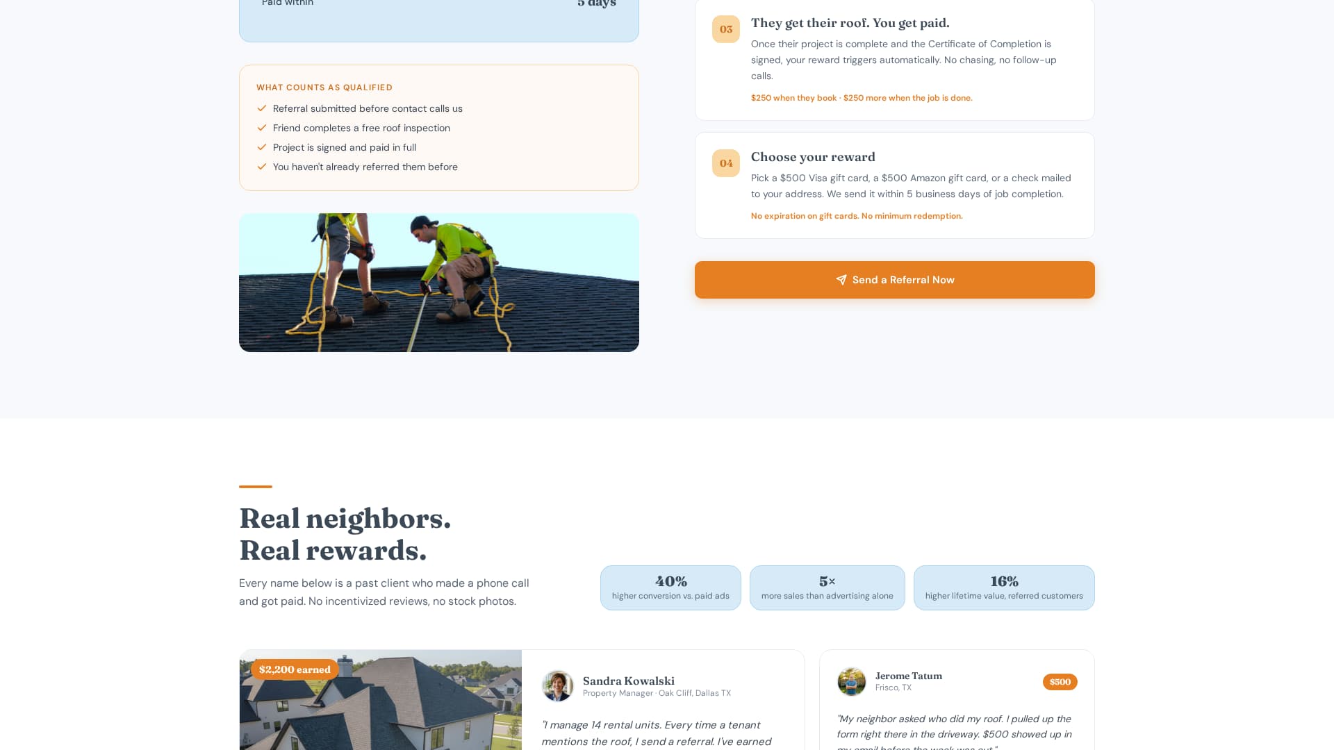 Roofreferral - Rewarding Homeowner Landing Page Template