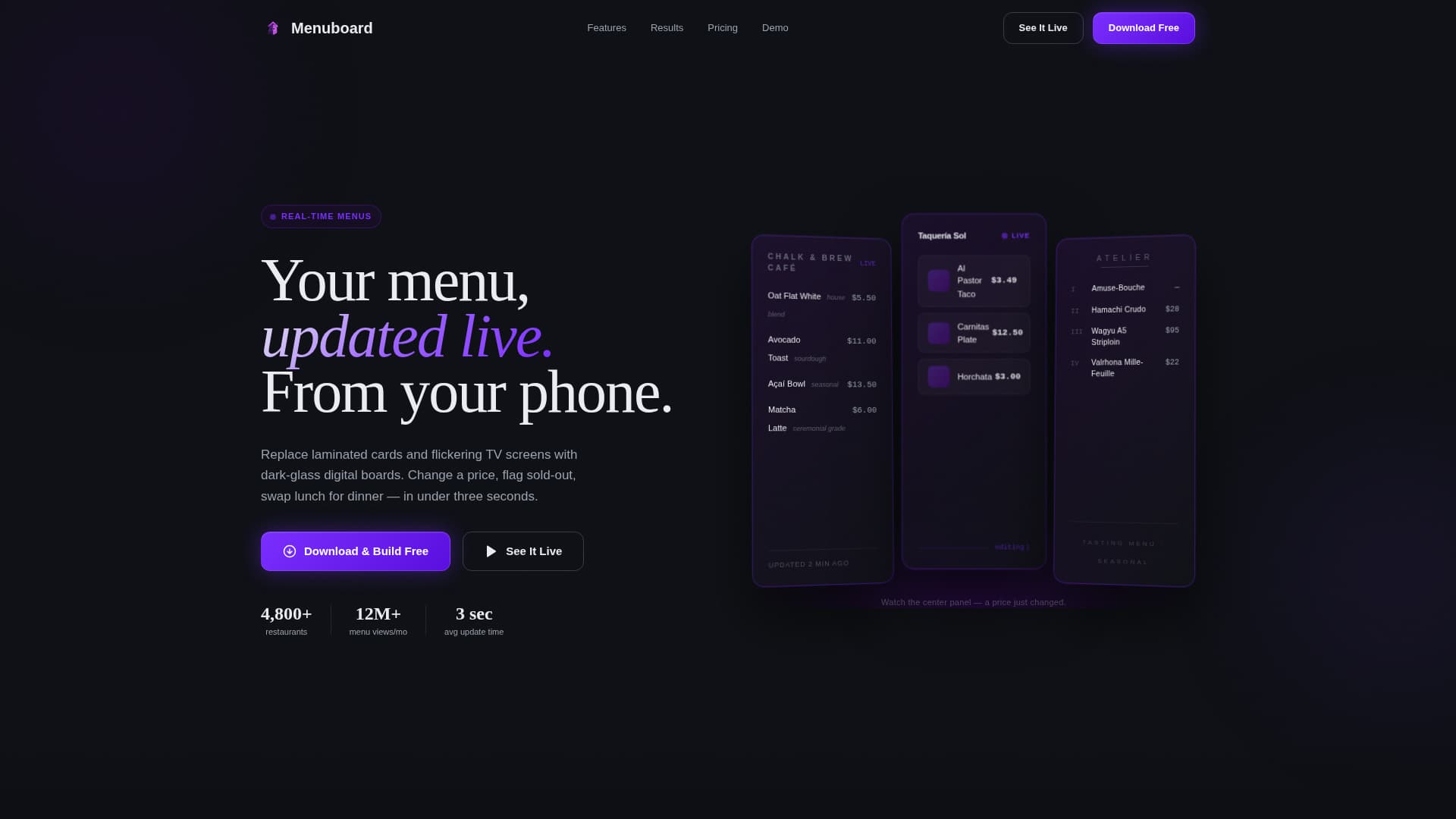 Menuboard - Sleek Digital Menu Landing Page Template