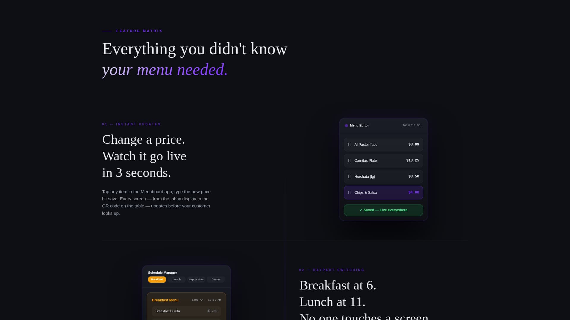 Menuboard - Sleek Digital Menu Landing Page Template