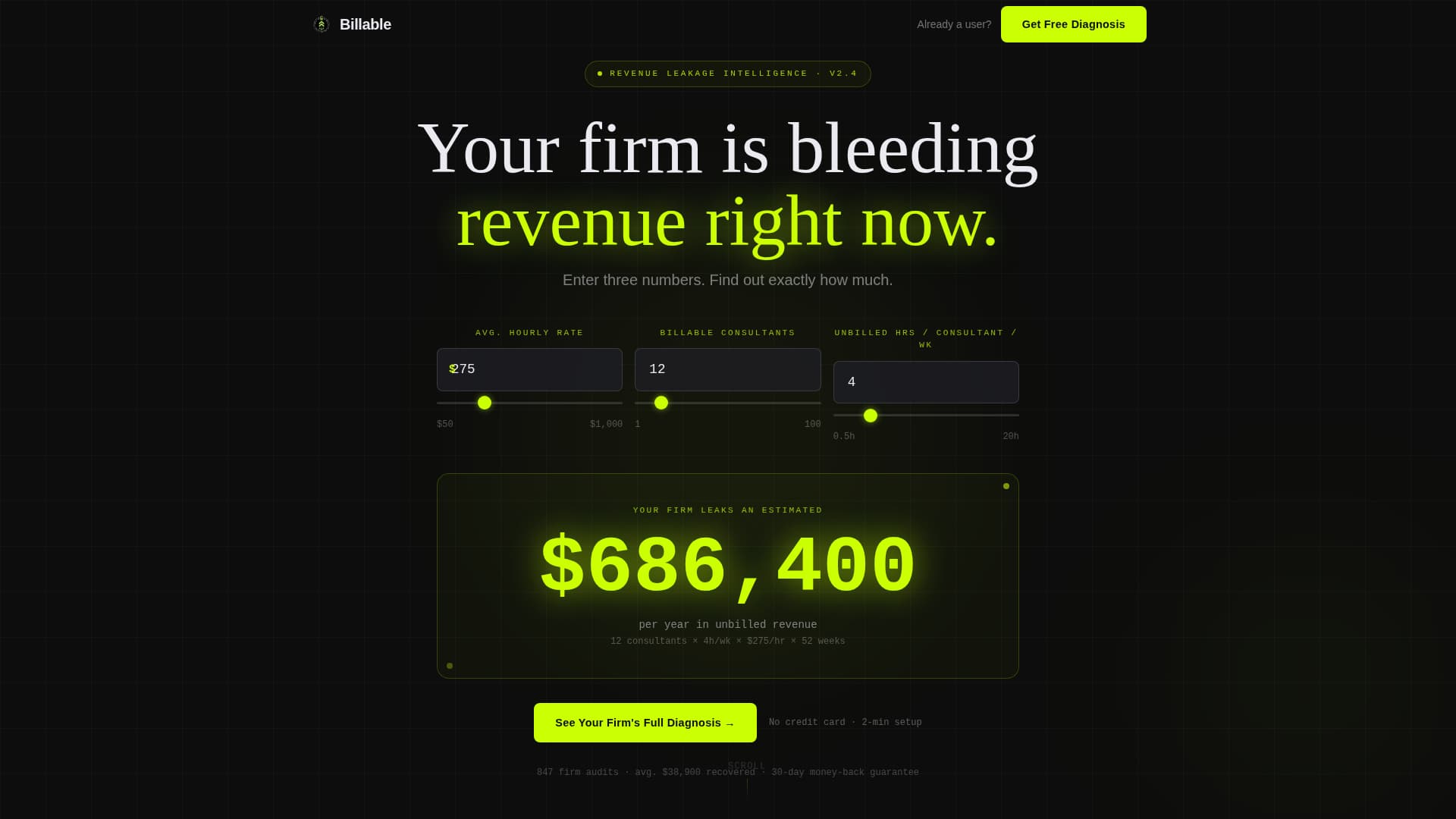 Billable - High-Voltage Consulting Firm Landing Page Template