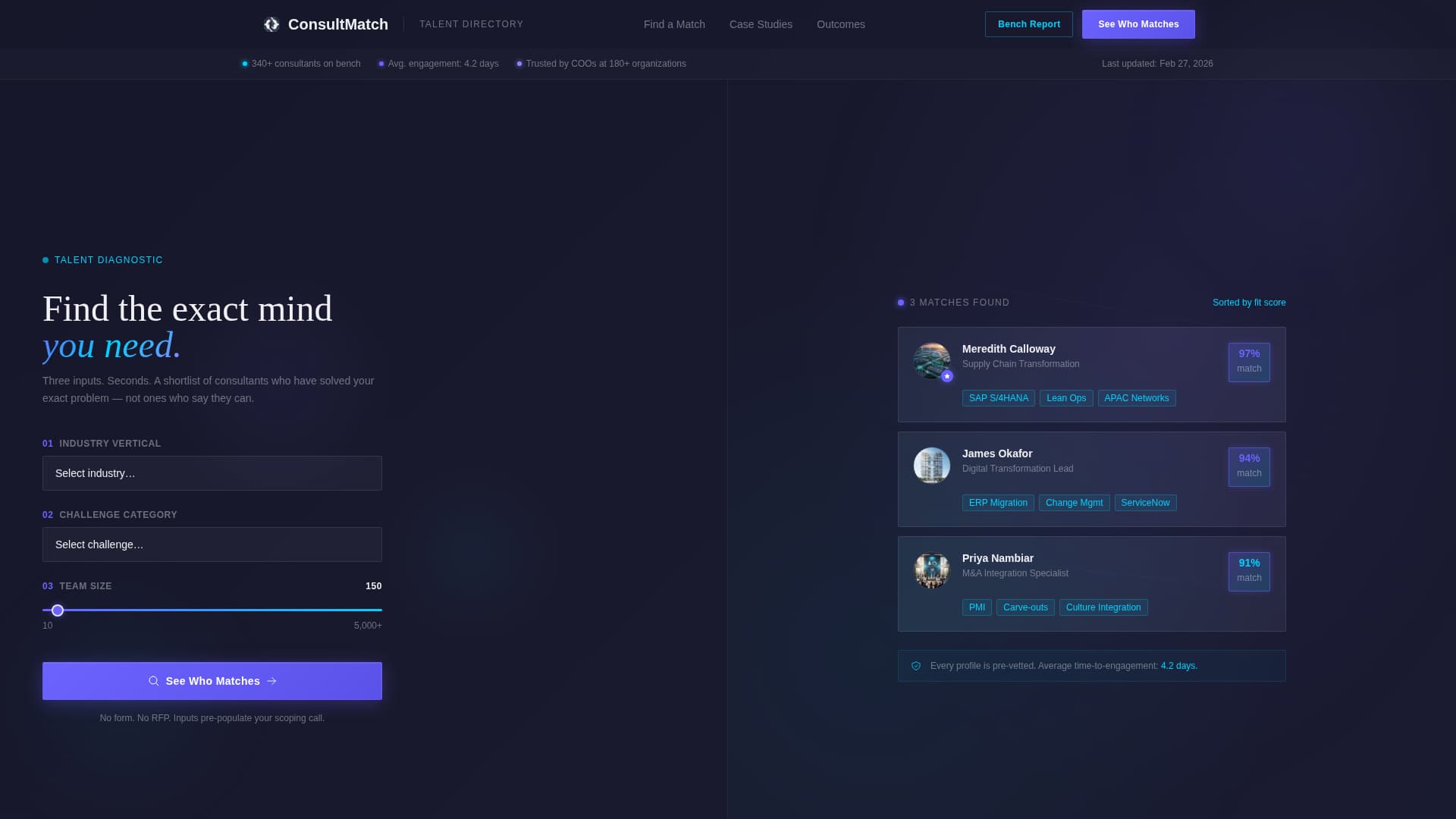 Consultant Matching & Diagnostic Estimator Website Template