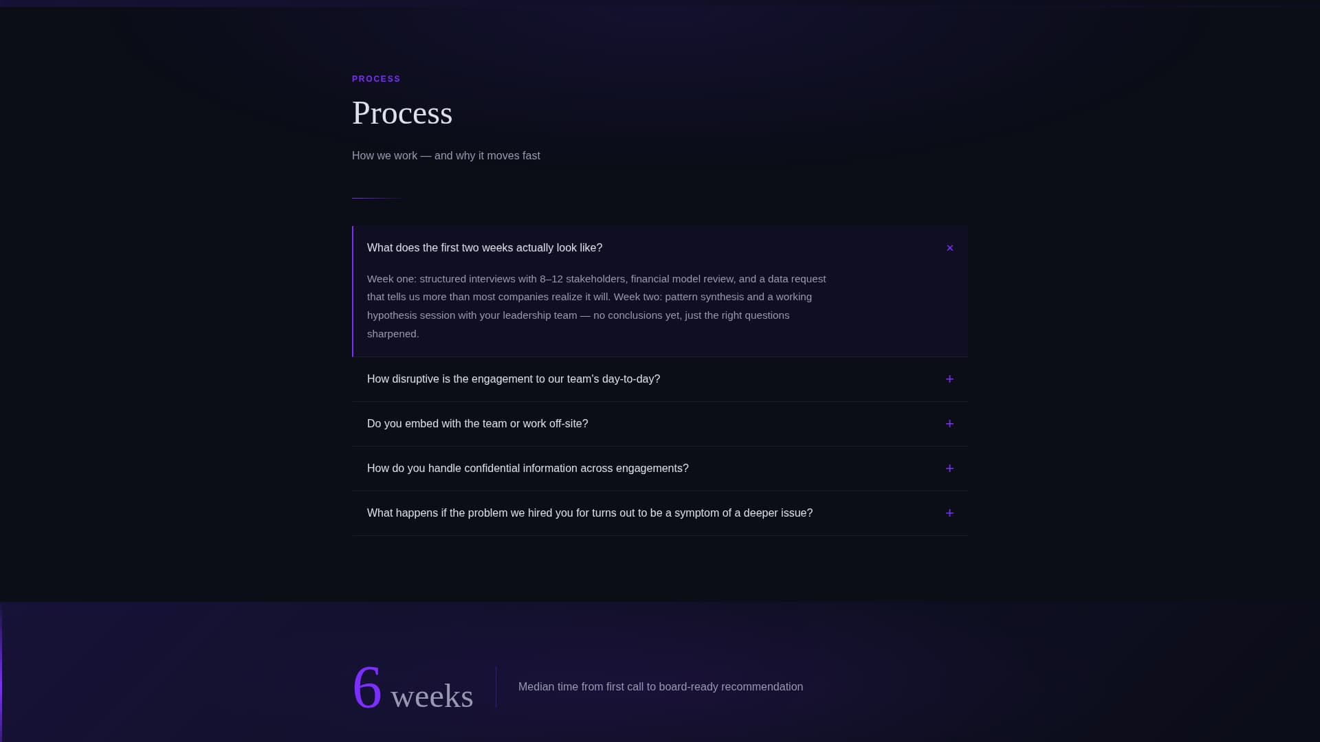 Executive Consulting FAQ & Dark Glass Website Template