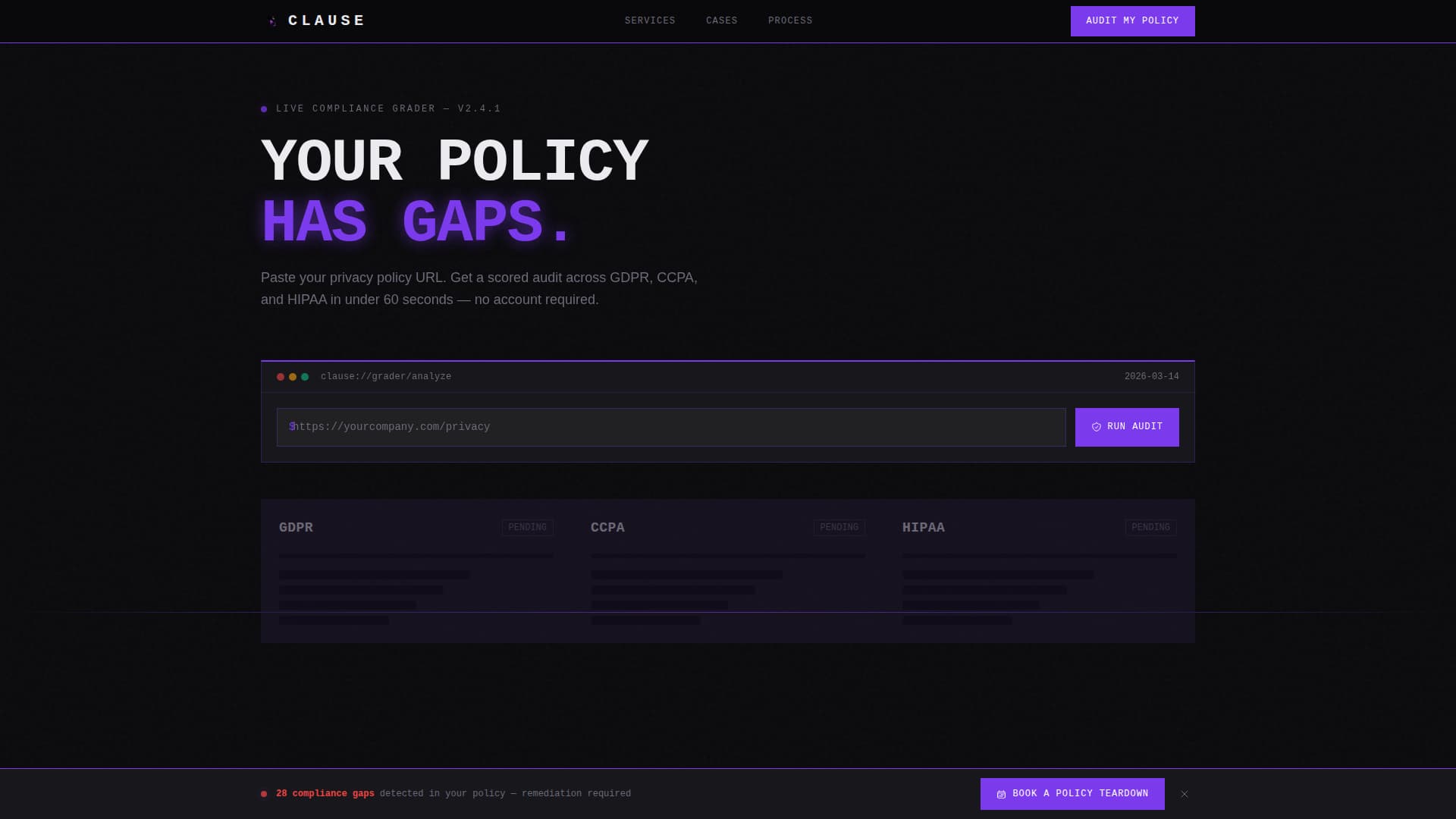 Privacy Policy Consulting & GDPR Grader Website Template