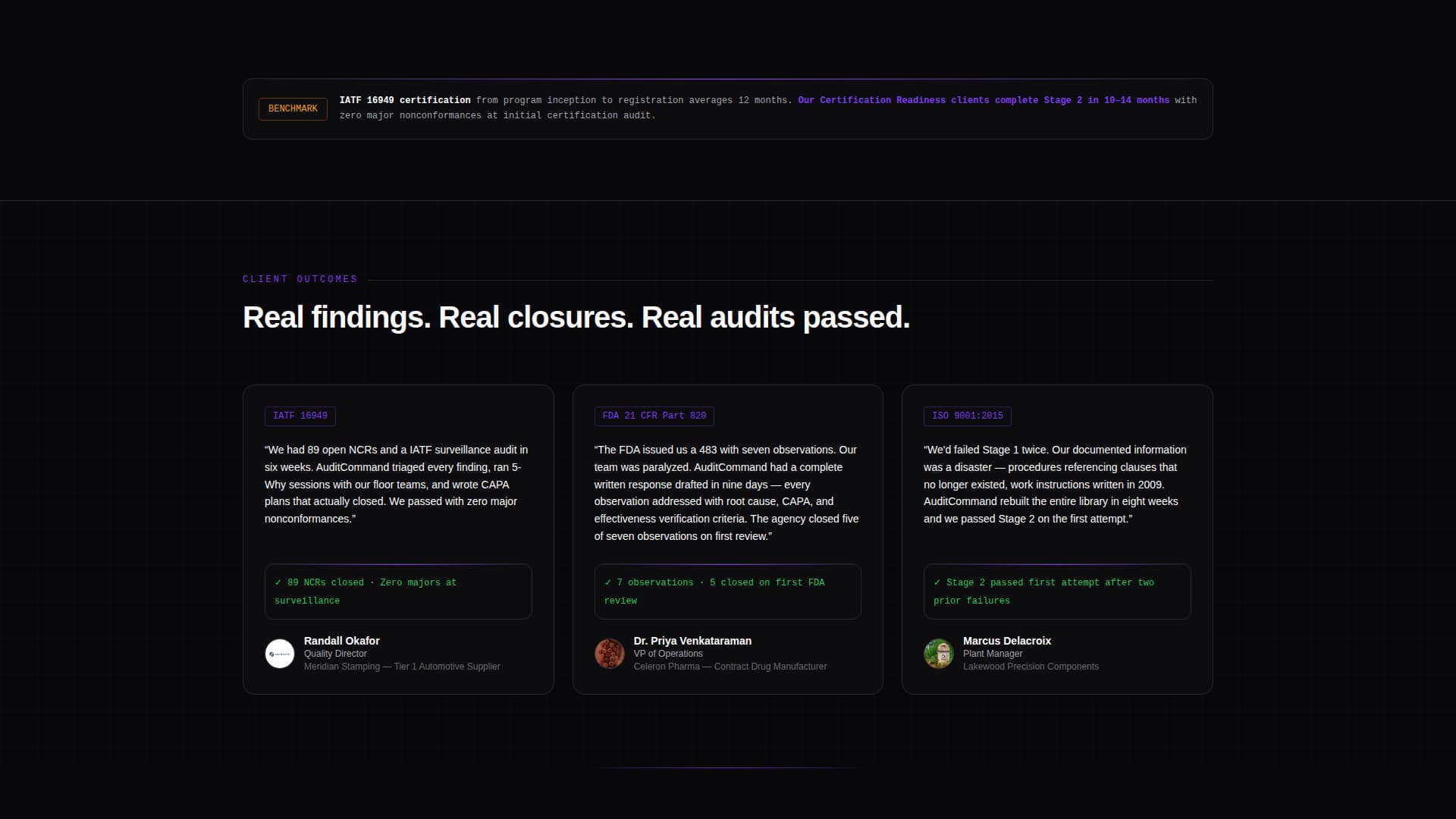 Audit - Precision Quality Management Landing Page Template
