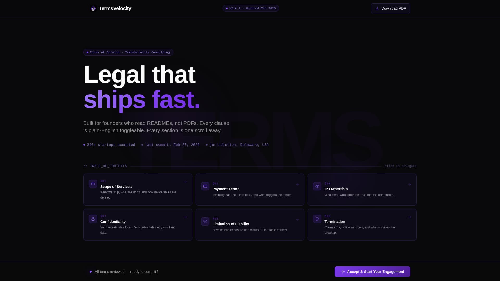 Consulting Firm Terms of Service Scannable Dashboard Website Template