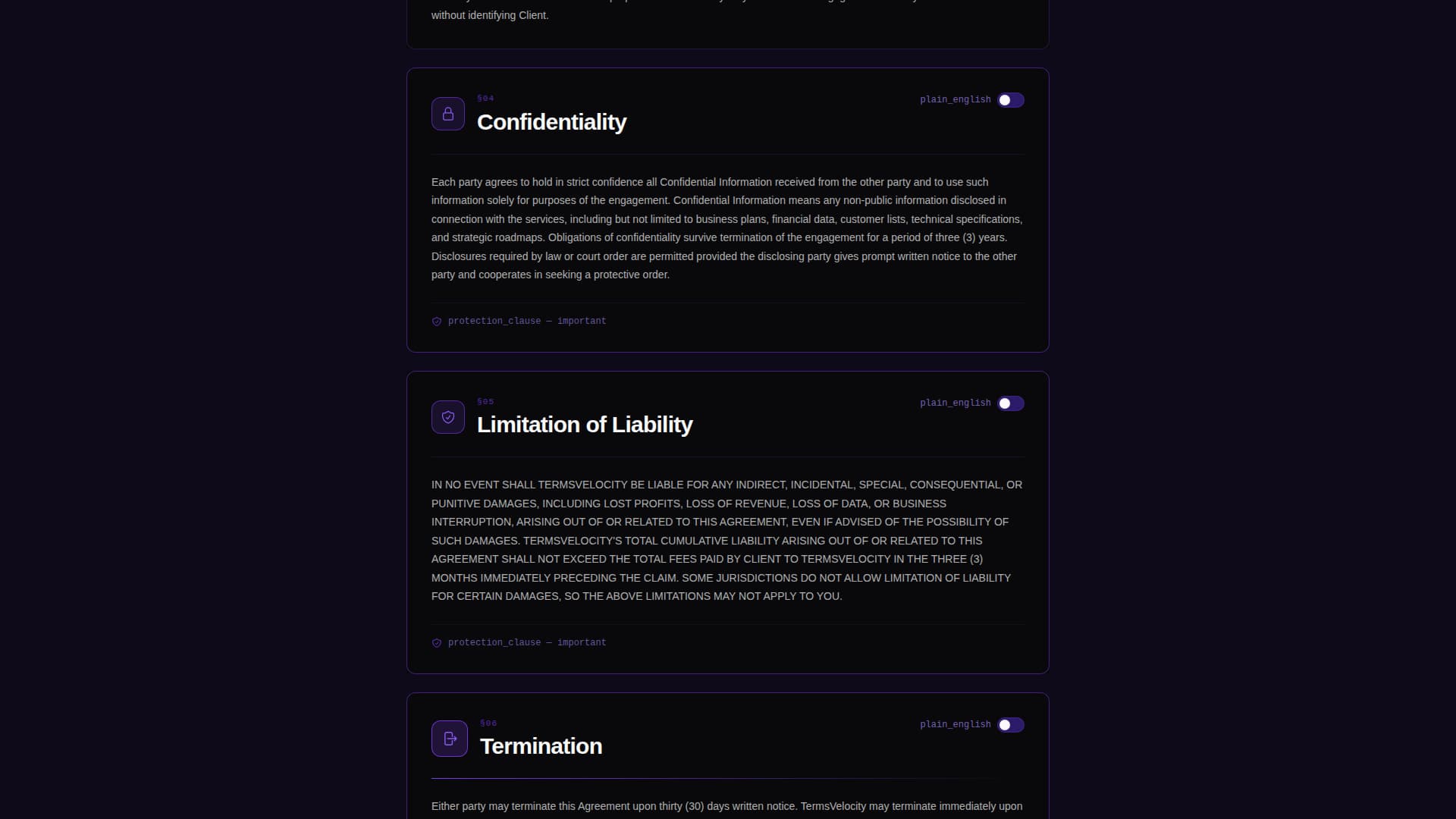 Consulting Firm Terms of Service Scannable Dashboard Website Template