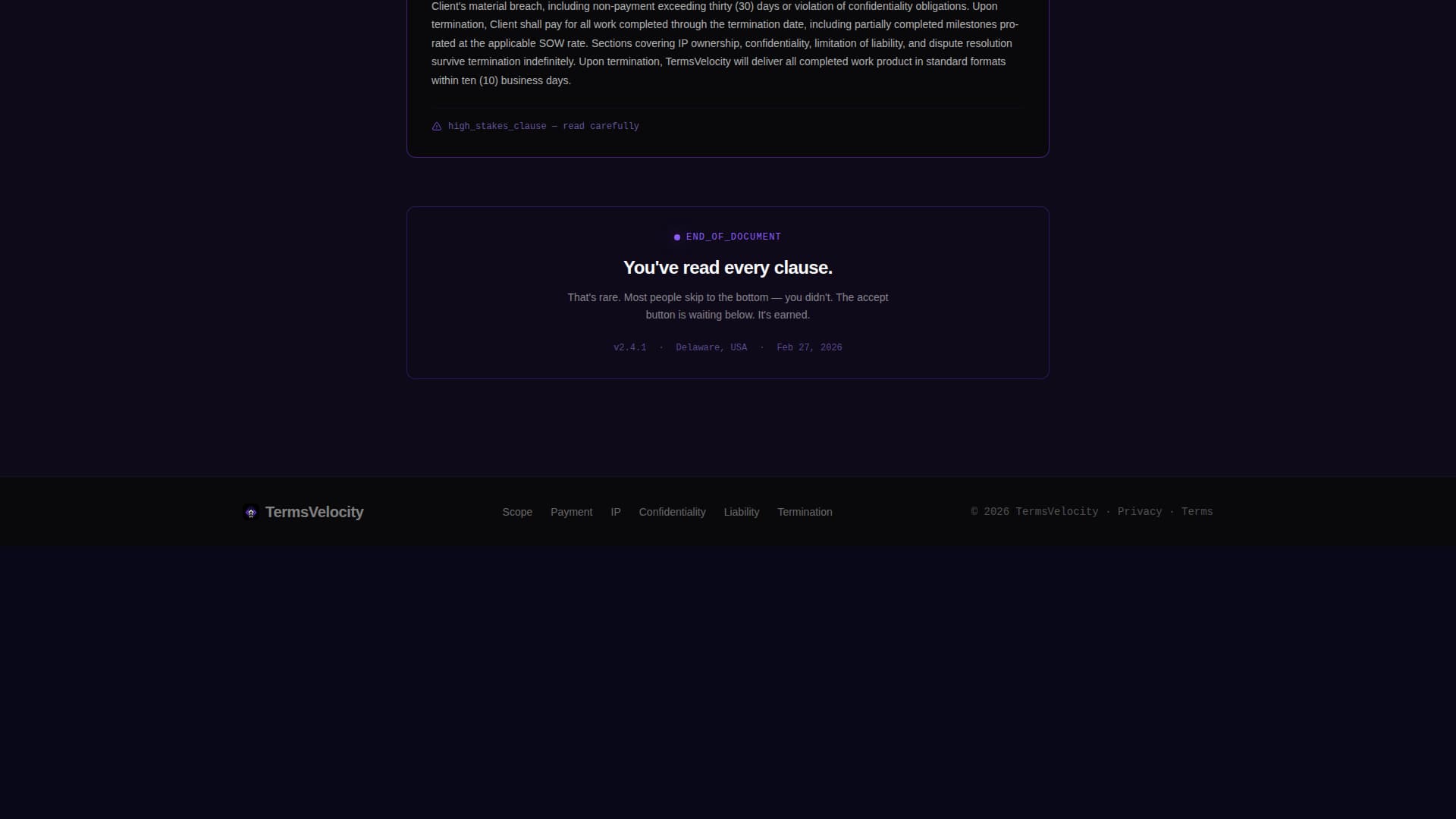 Consulting Firm Terms of Service Scannable Dashboard Website Template