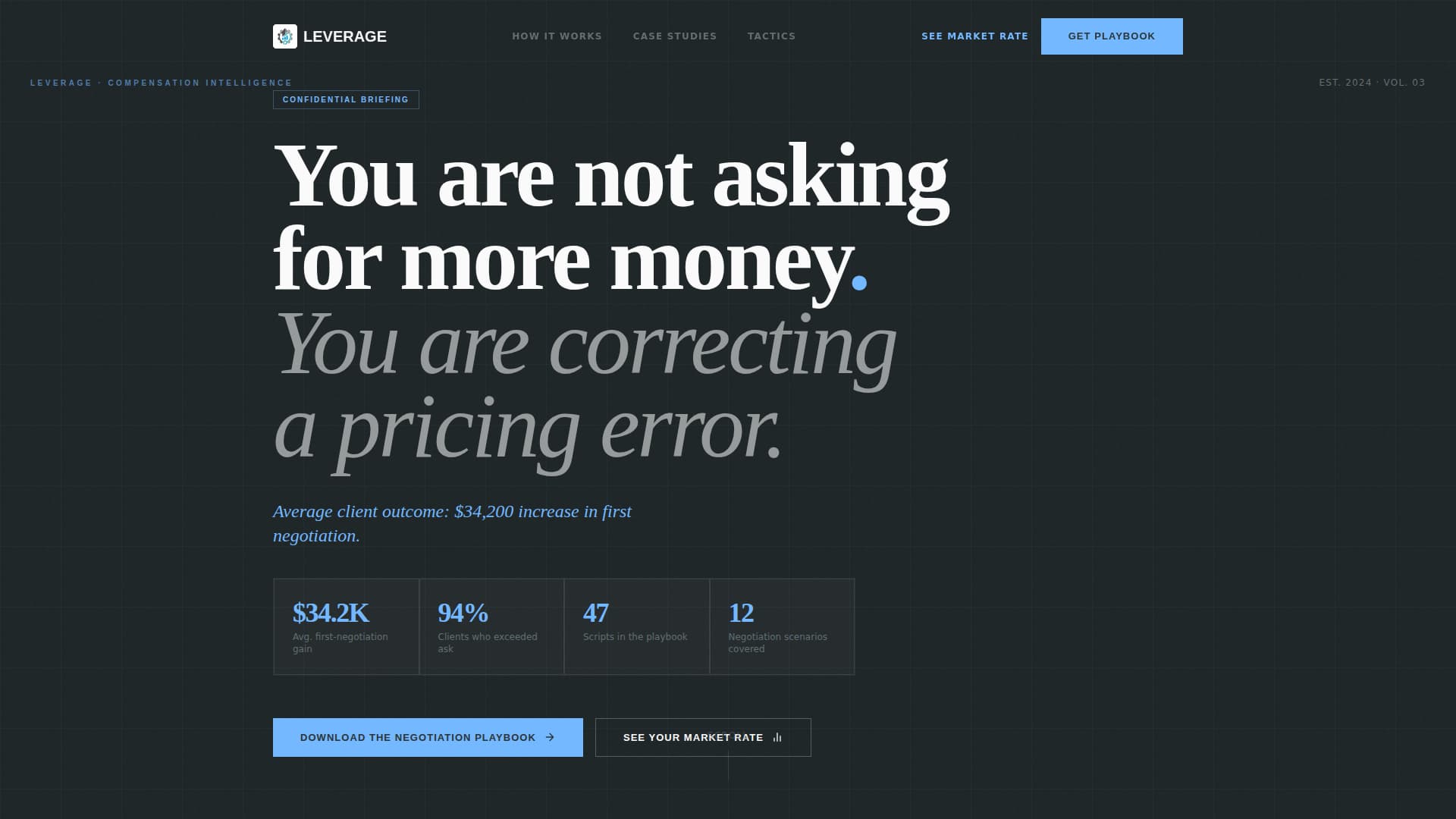Leverage - Precision Negotiation Landing Page Template