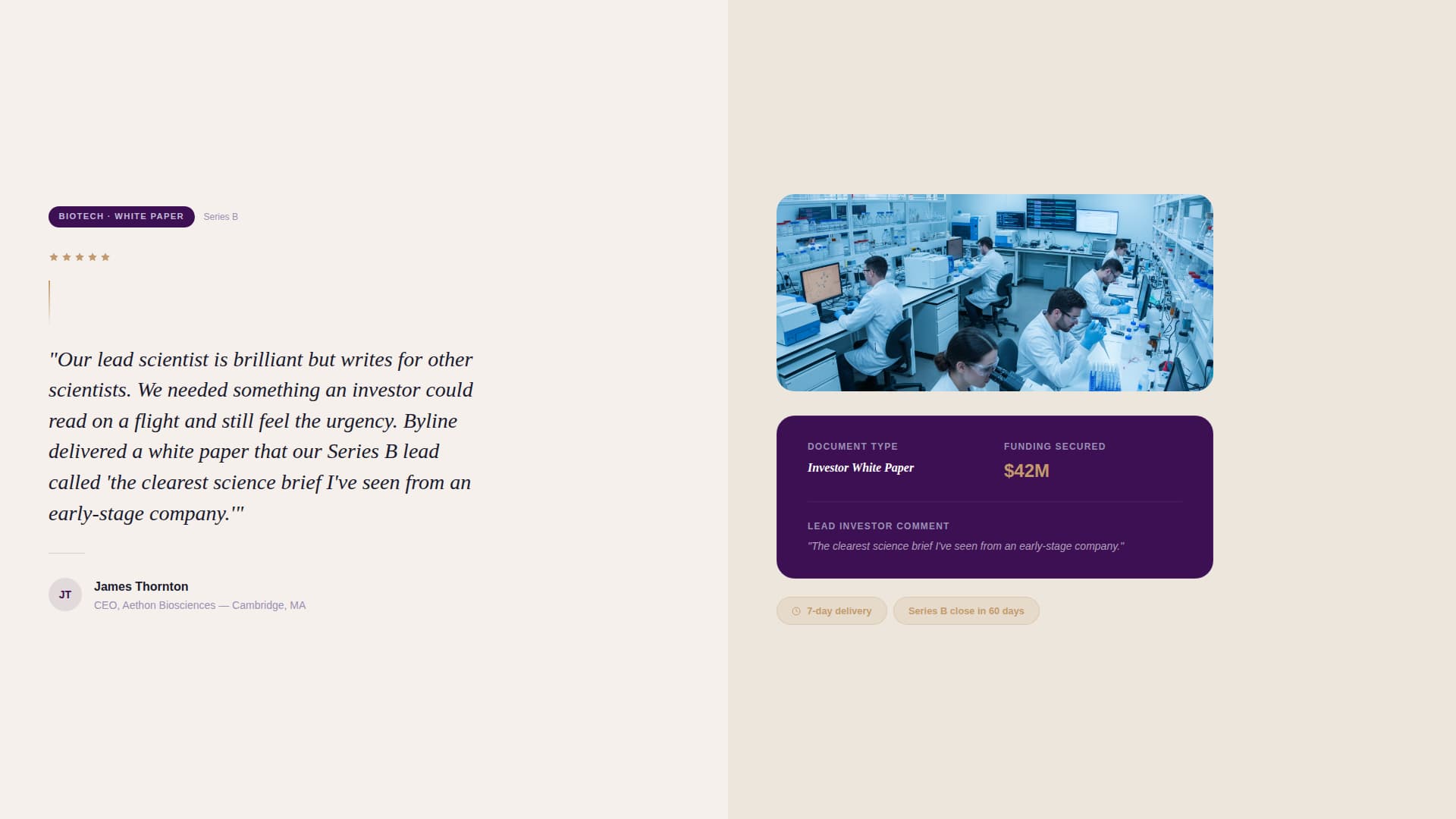 Byline — Proven Scientific Storytelling Landing Page Template