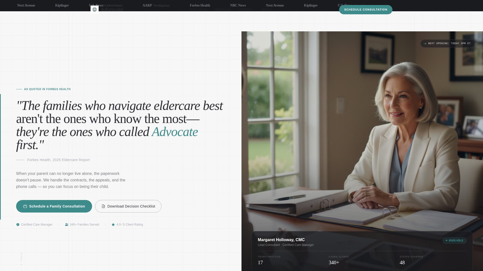 Advocate - Trusted Eldercare Landing Page Template
