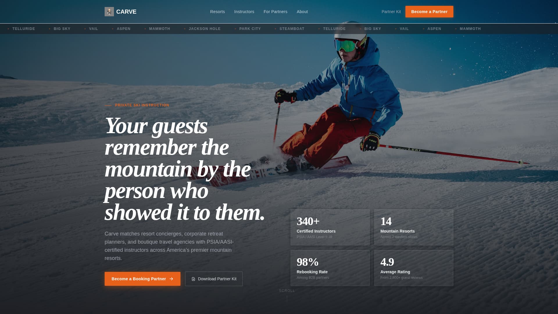 Carve - Elite Skiinstructor Landing Page Template