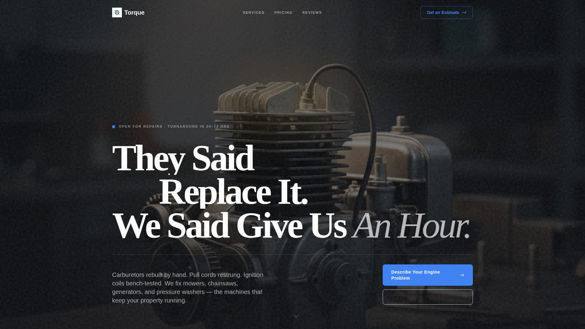 Small Engine Repair Business FAQ Website Template