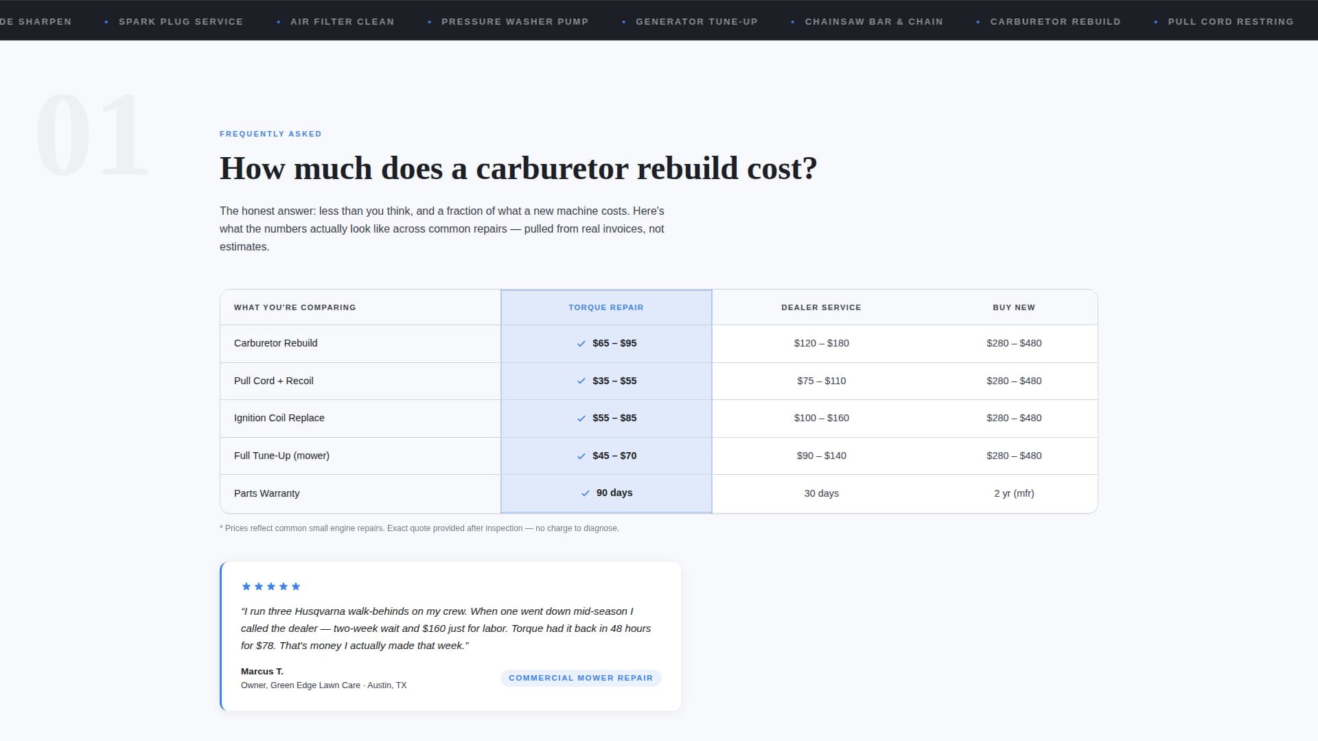 Small Engine Repair Business FAQ Website Template