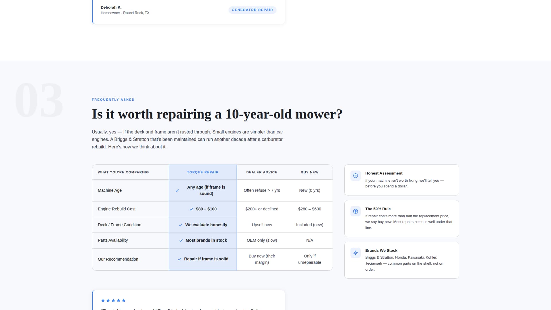 Small Engine Repair Business FAQ Website Template