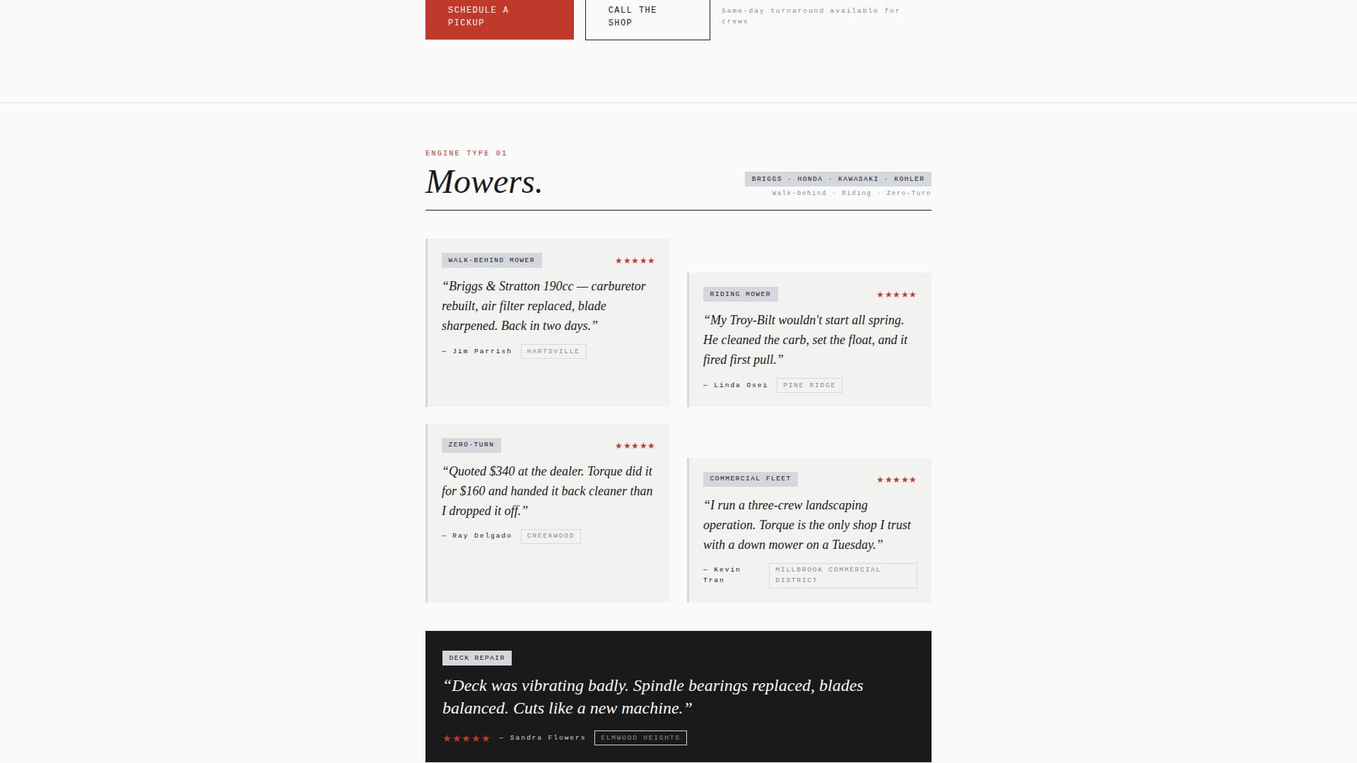 Small Engine Repair Business Booking Website Template