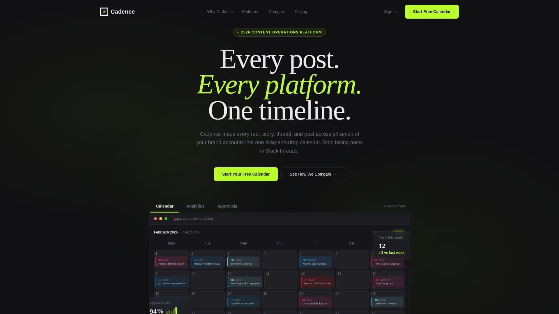 Cadence - Dynamic Content Calendar Landing Page Template